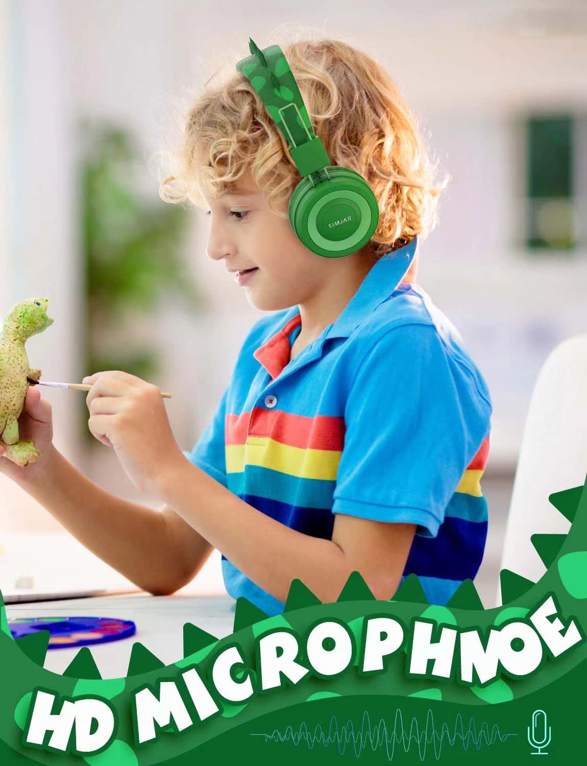 Foto 3 pulgar | Auriculares Simjar Dinosaur Kids con Micrófono y Limitador de Volumen - Venta Internacional