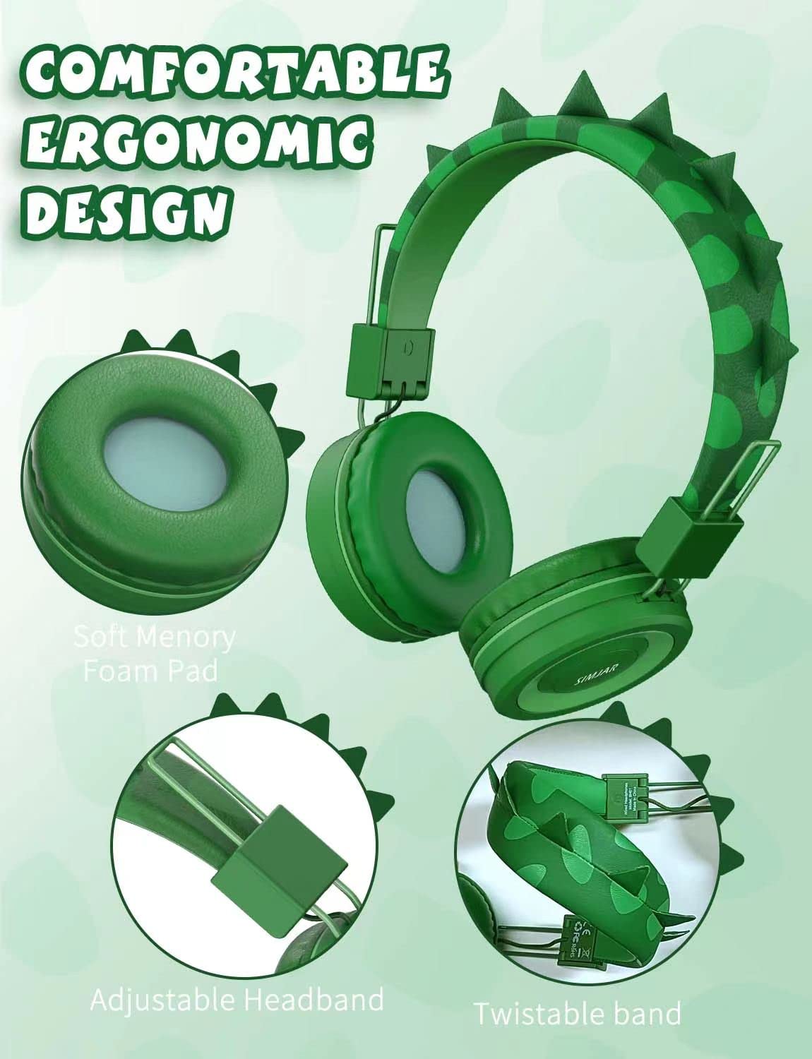 Foto 4 pulgar | Auriculares Simjar Dinosaur Kids con Micrófono y Limitador de Volumen - Venta Internacional