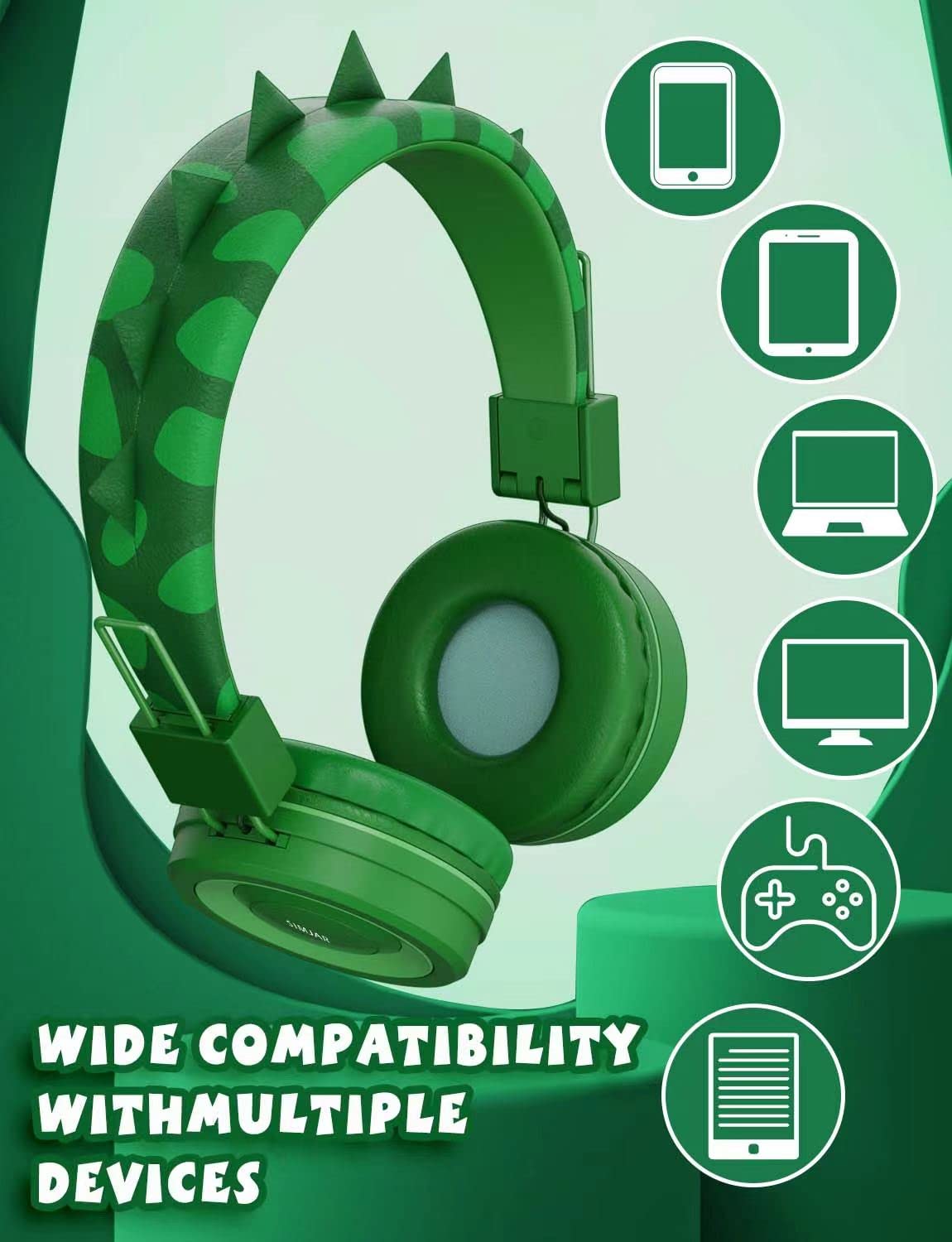 Foto 6 pulgar | Auriculares Simjar Dinosaur Kids con Micrófono y Limitador de Volumen - Venta Internacional