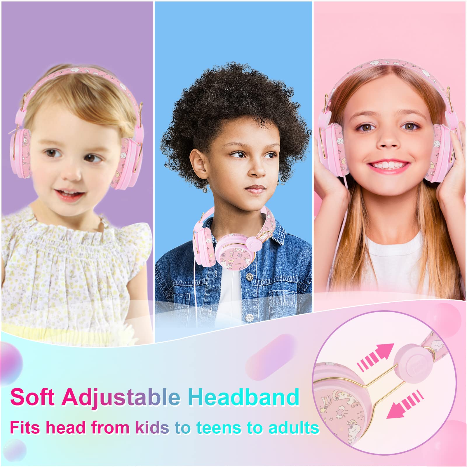 Foto 3 pulgar | Auriculares QearFun Unicorn Rosa para Niñas - Venta Internacional