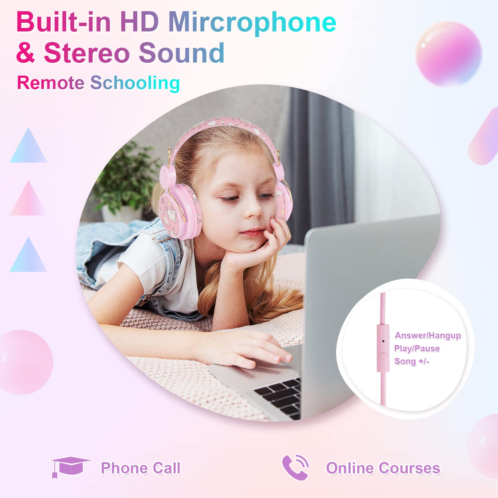 Foto 5 pulgar | Auriculares QearFun Unicorn Rosa para Niñas - Venta Internacional