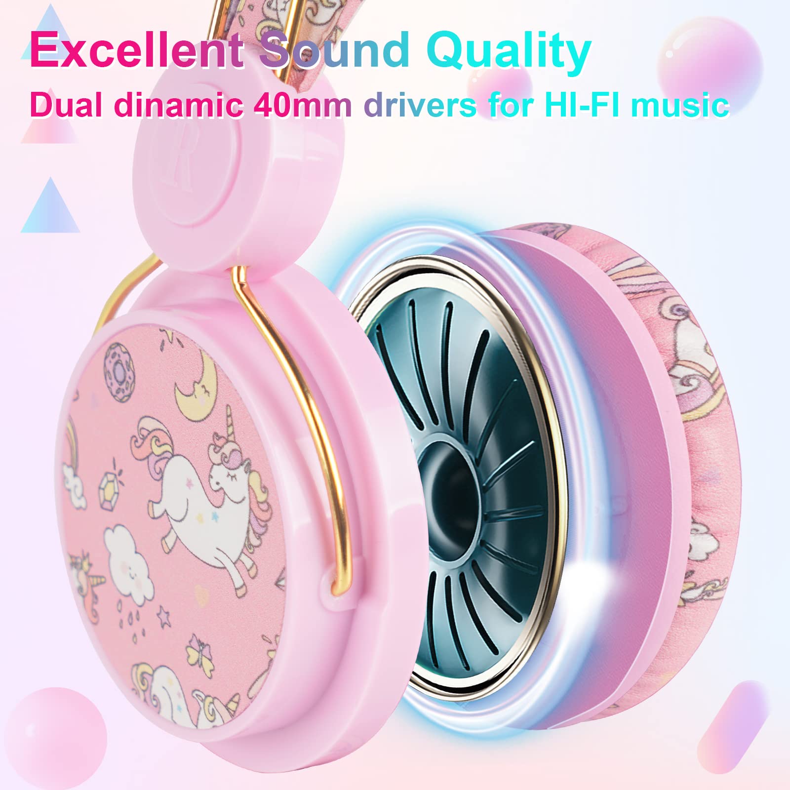 Foto 6 pulgar | Auriculares QearFun Unicorn Rosa para Niñas - Venta Internacional
