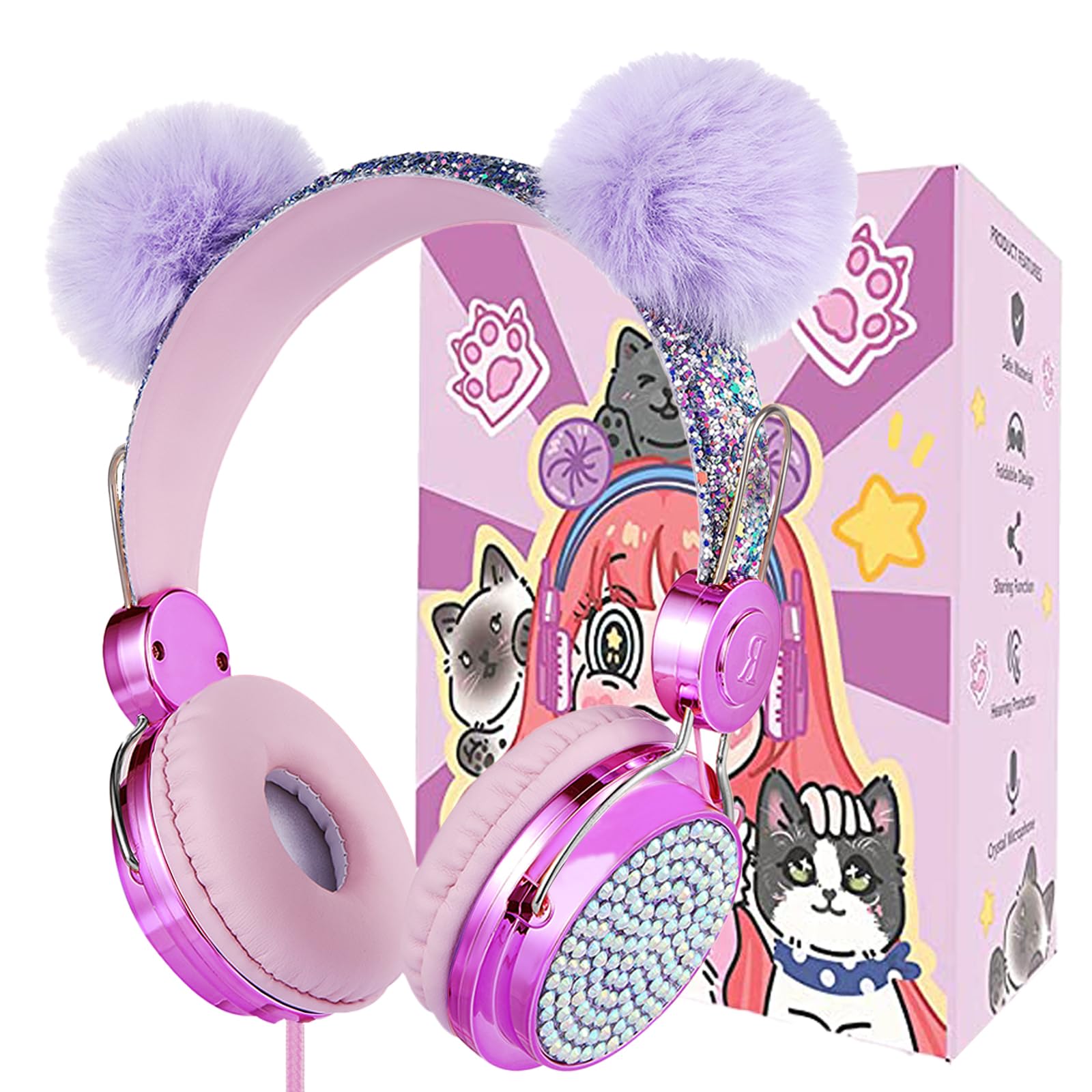 Auriculares Charlxee Kids Pom con Micrófono con Límite de 85 Db Unicorns - Venta Internacional