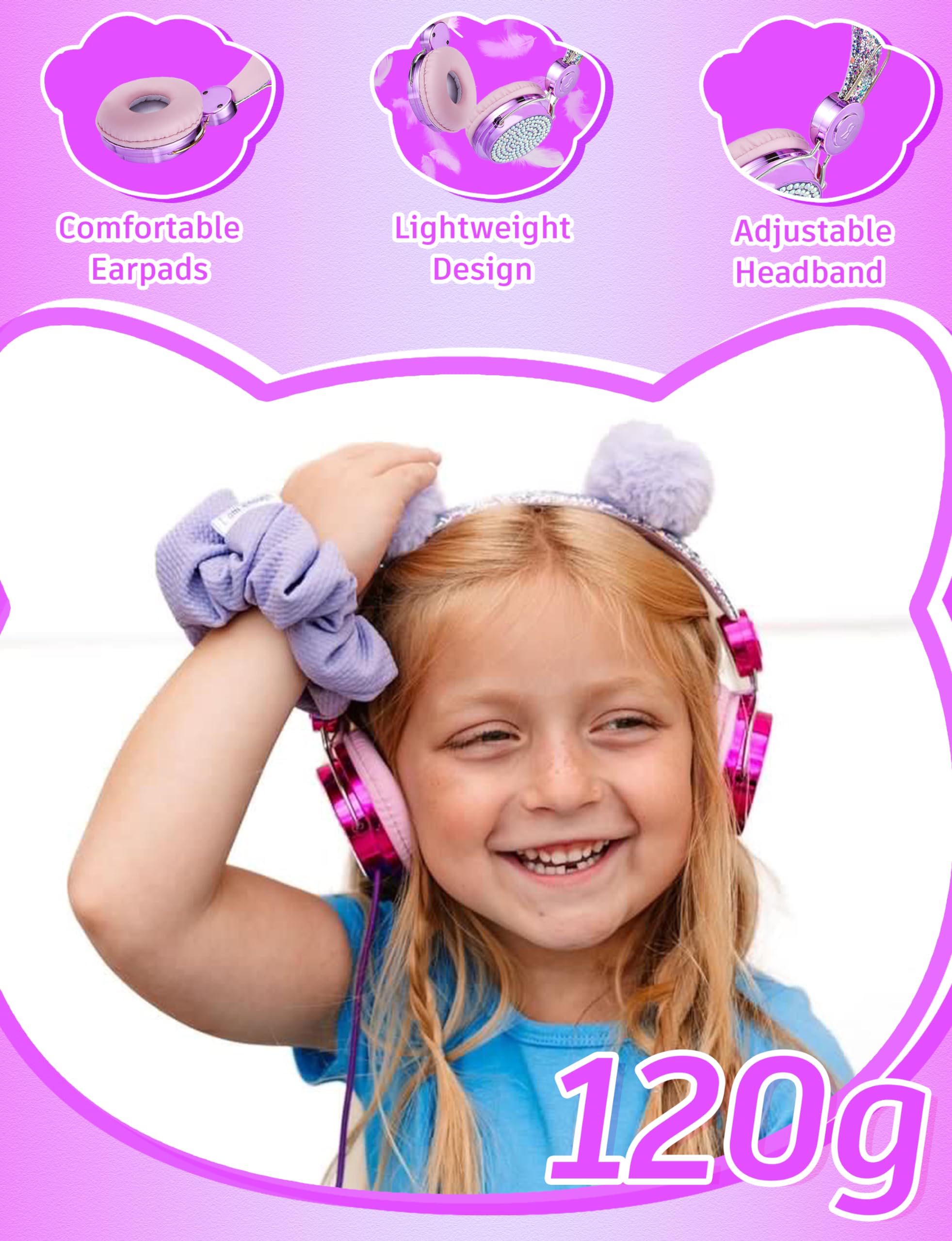Foto 3 pulgar | Auriculares Charlxee Kids Pom con Micrófono con Límite de 85 Db Unicorns - Venta Internacional