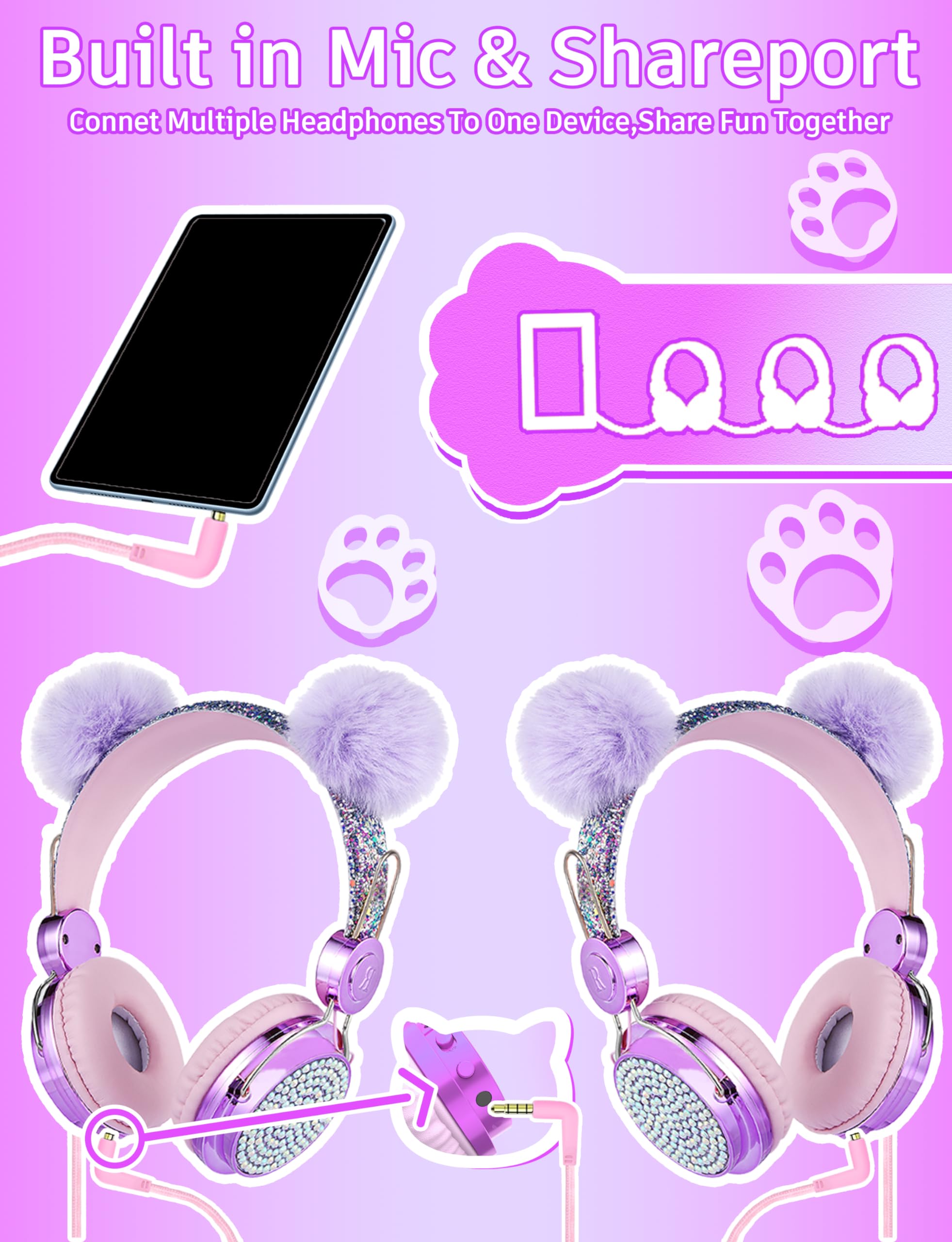 Foto 5 pulgar | Auriculares Charlxee Kids Pom con Micrófono con Límite de 85 Db Unicorns - Venta Internacional