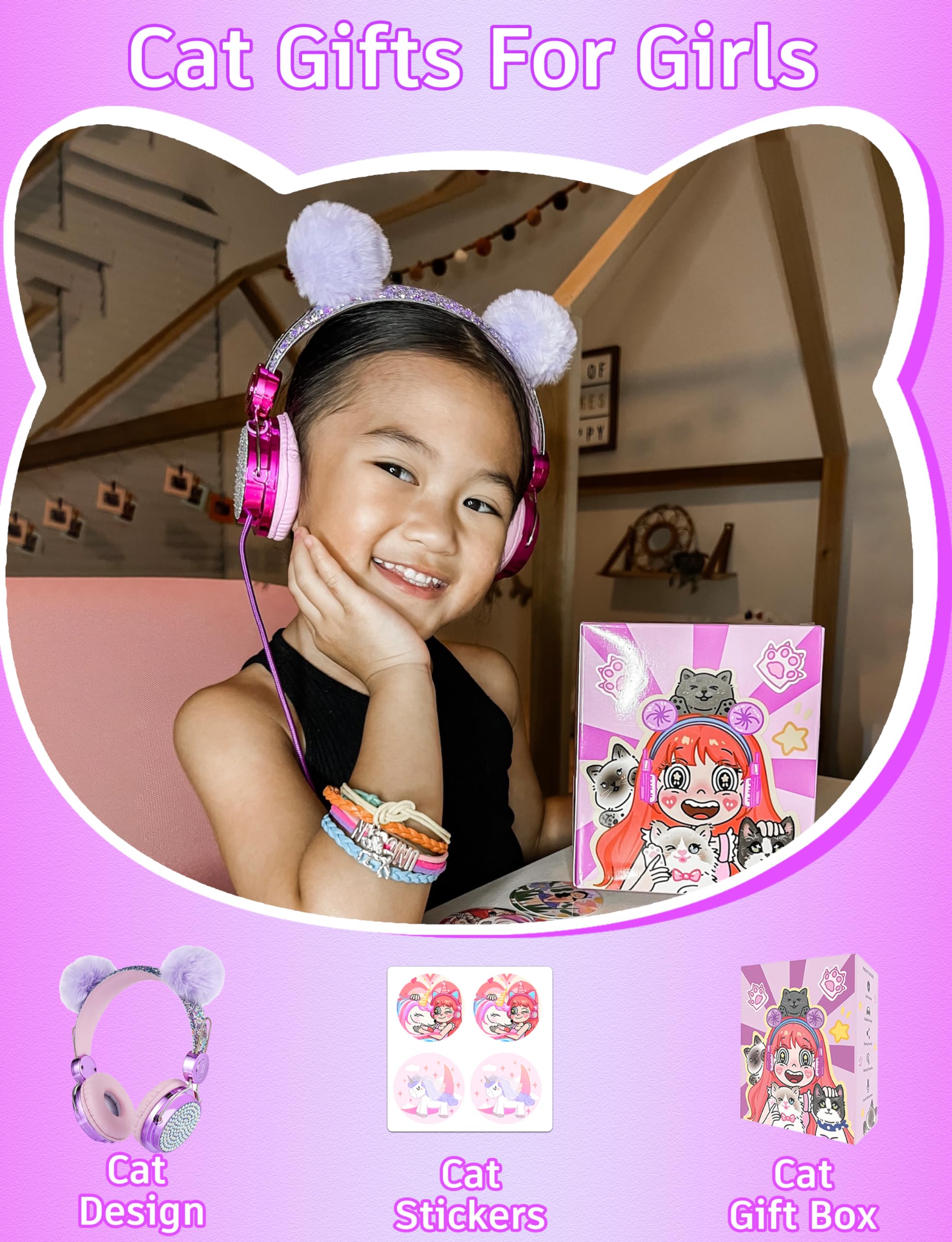 Foto 6 | Auriculares Charlxee Kids Pom con Micrófono con Límite de 85 Db Unicorns - Venta Internacional
