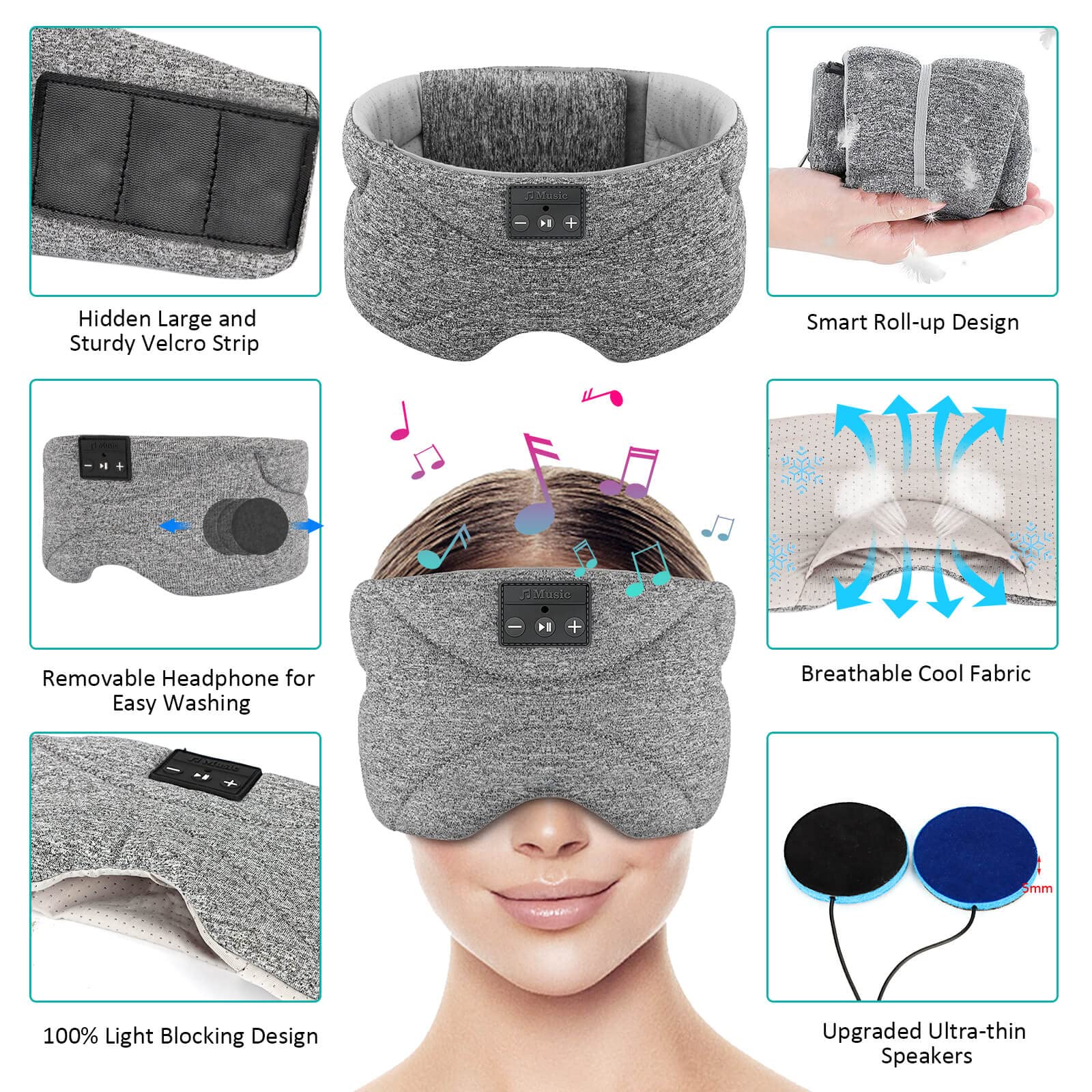 Foto 5 pulgar | Máscara para Dormir Qychhj con Audífonos-Venta Internacional
