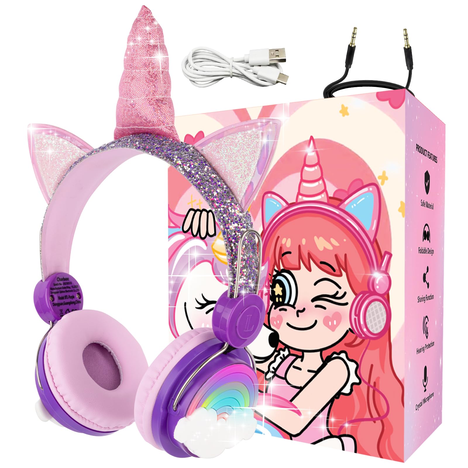 Auriculares Inalámbricos Charlxee Unicorns Kids con Luces Led - Venta Internacional