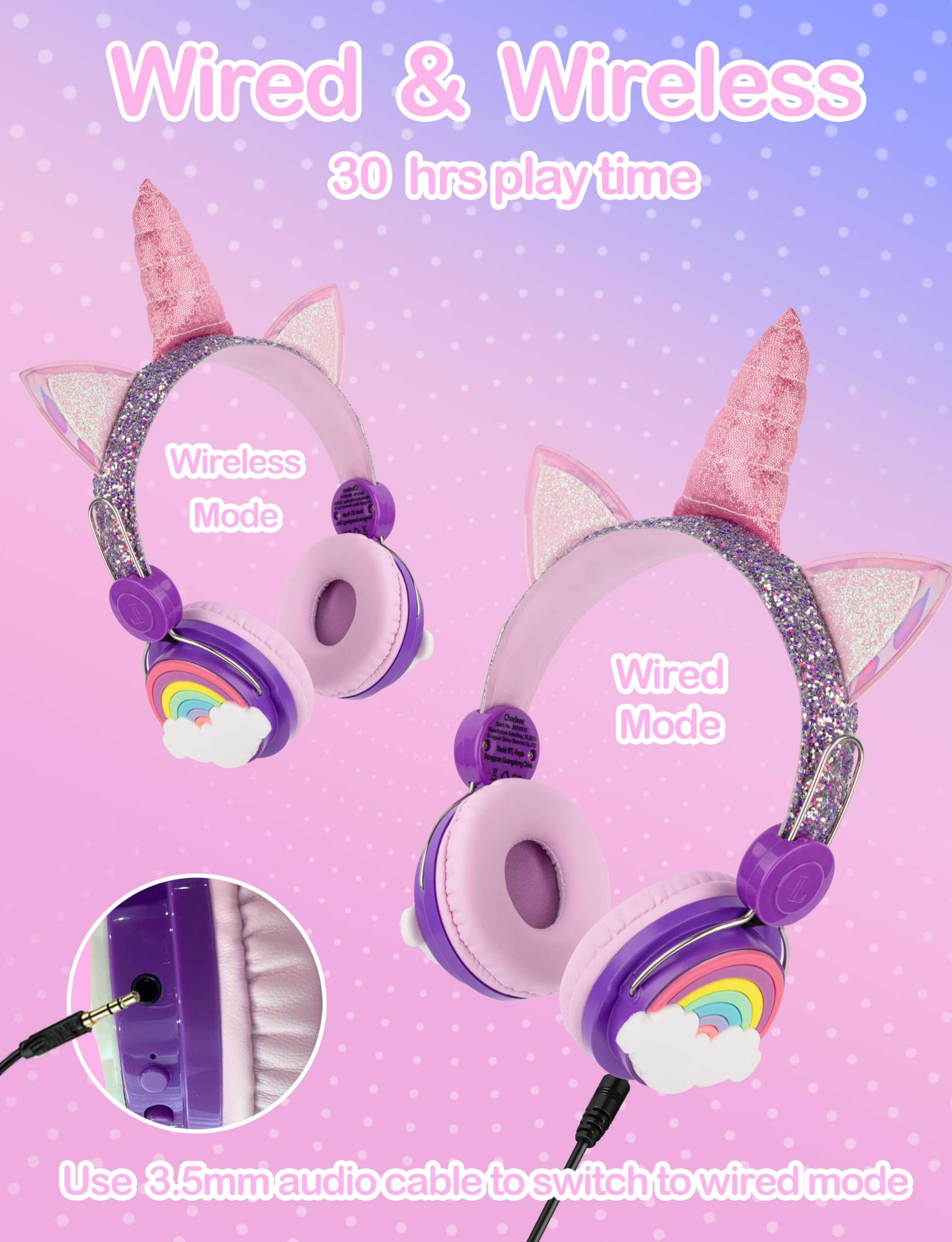 Foto 5 pulgar | Auriculares Inalámbricos Charlxee Unicorns Kids con Luces Led - Venta Internacional