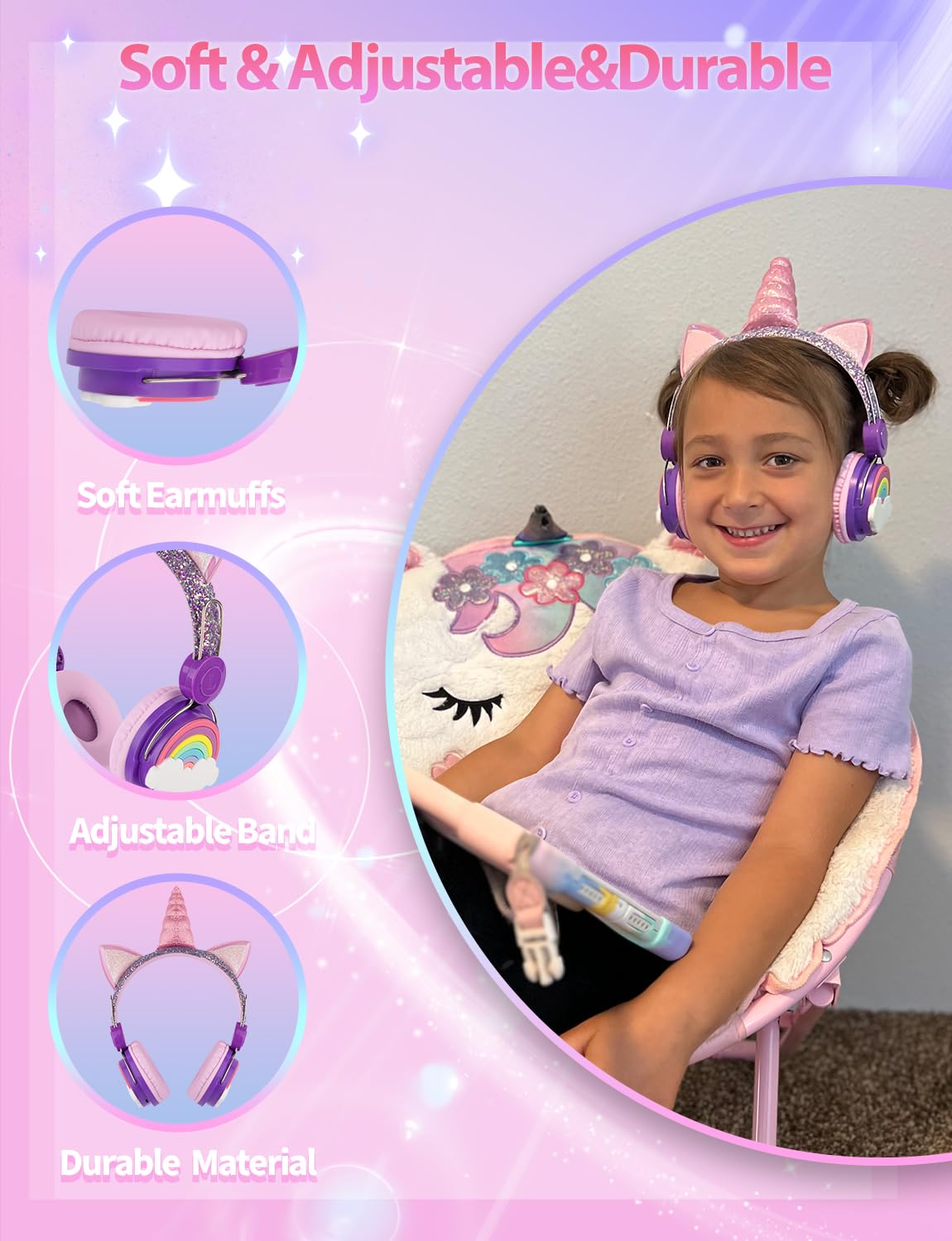 Foto 7 pulgar | Auriculares Inalámbricos Charlxee Unicorns Kids con Luces Led - Venta Internacional