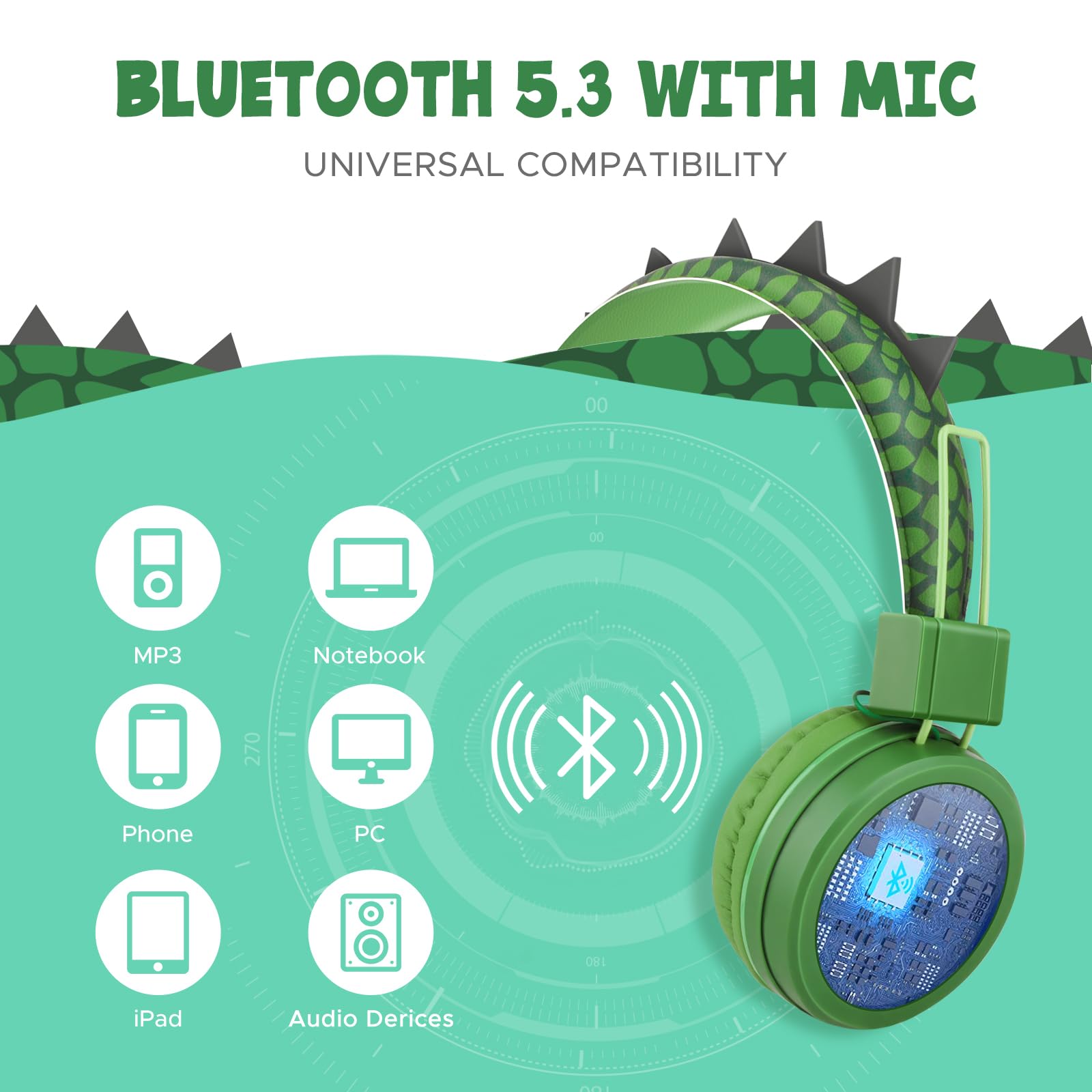 Foto 3 | Auriculares Qearfun Dino con Micrófono y Conector para Niños - Venta Internacional