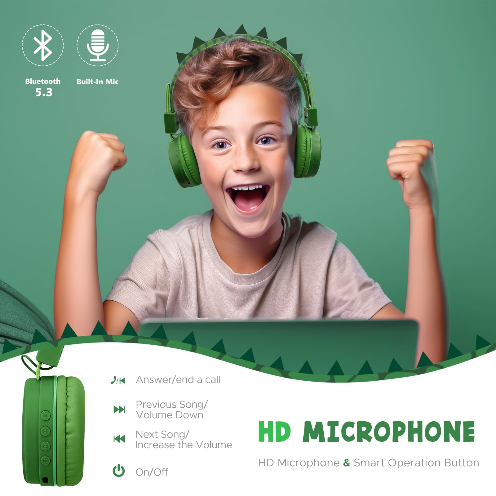 Foto 4 | Auriculares Qearfun Dino con Micrófono y Conector para Niños - Venta Internacional