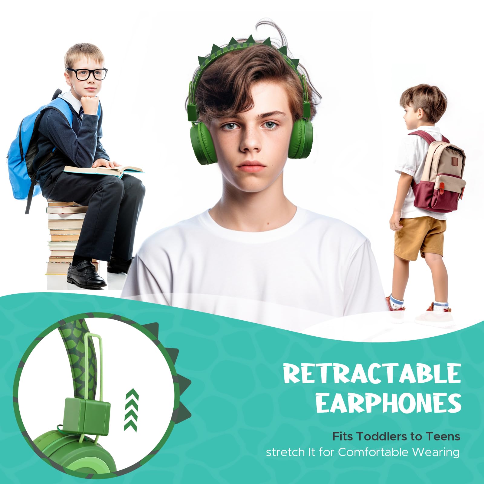 Foto 7 pulgar | Auriculares Qearfun Dino con Micrófono y Conector para Niños - Venta Internacional