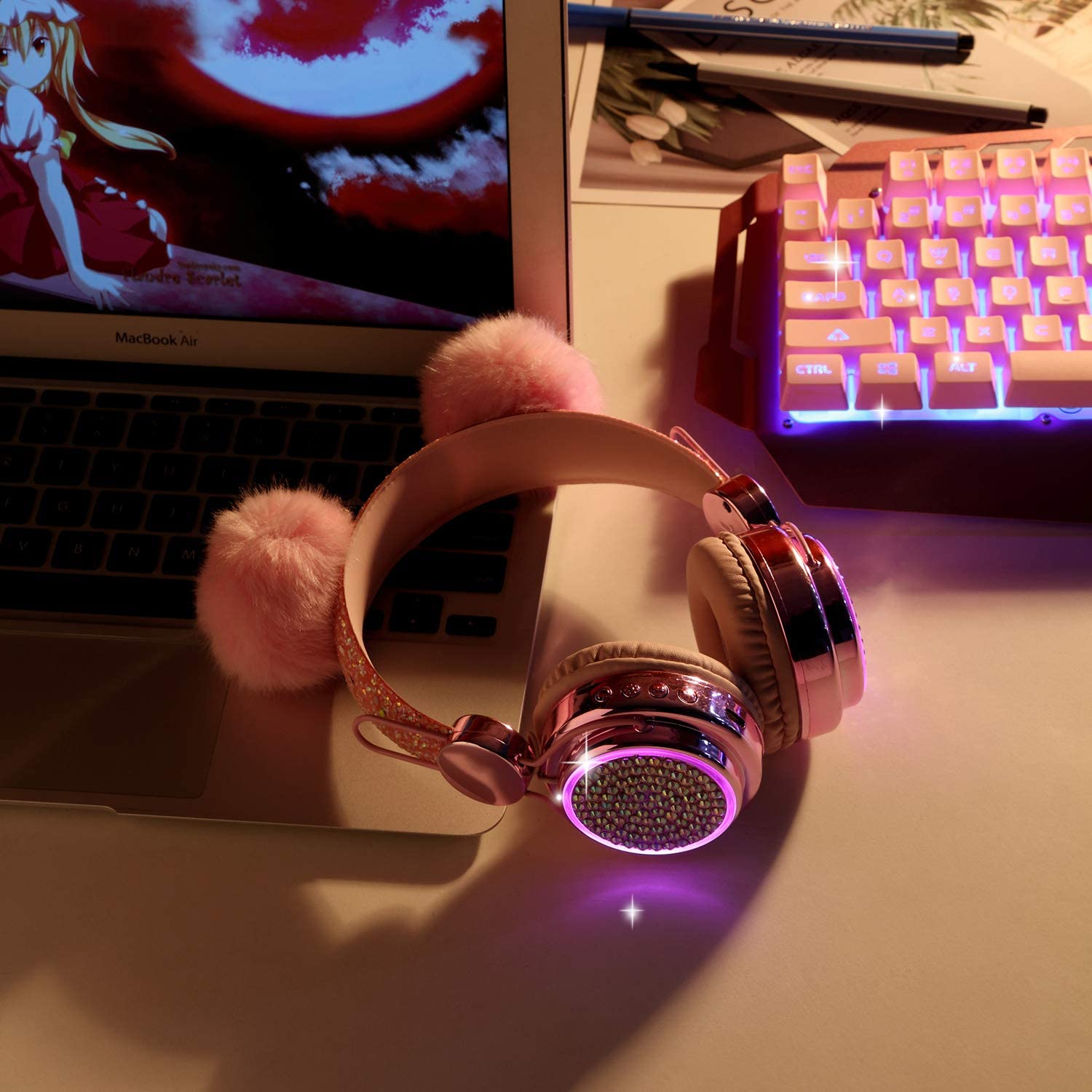 Foto 3 pulgar | Auriculares Bluetooth Koraba Inalámbricos con Luz Led Rosa - Venta Internacional