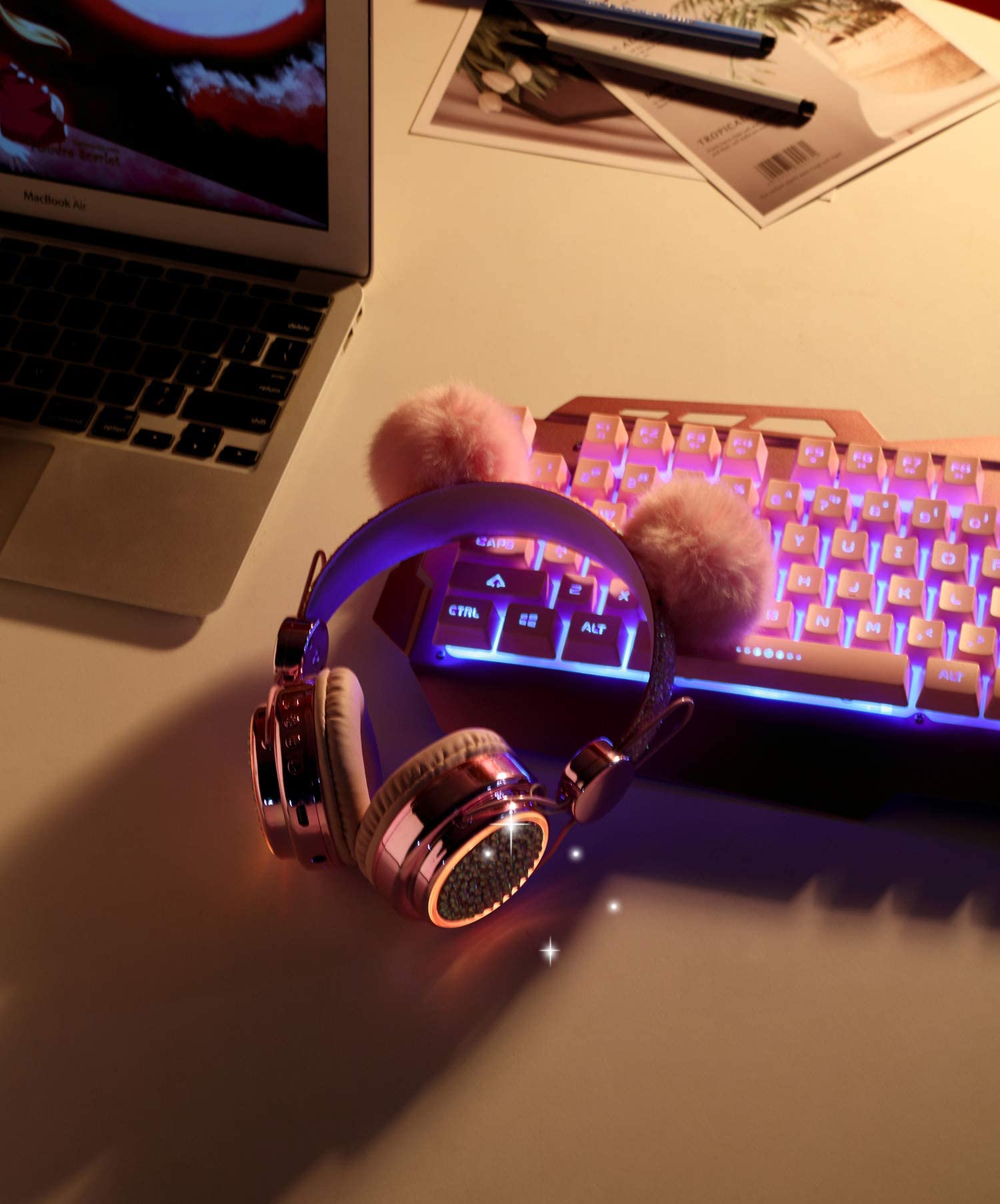 Foto 5 pulgar | Auriculares Bluetooth Koraba Inalámbricos con Luz Led Rosa - Venta Internacional