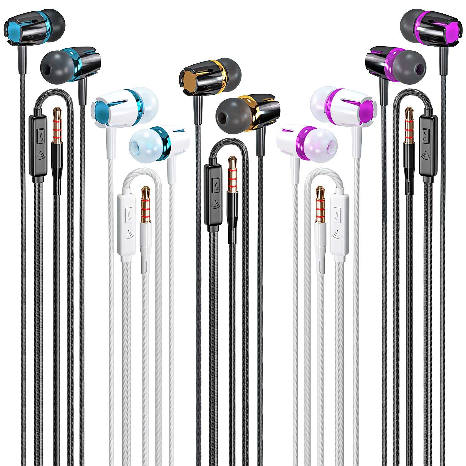 Paquete de 5 Auriculares Rayleigh Wired con Micrófono y Diseño Ergonómico