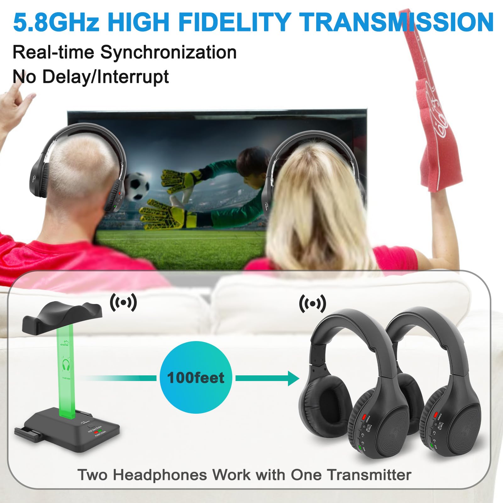 Foto 3 pulgar | Auriculares Inalámbricos Wallarge Dual para Tv con Transmisor 5.8g - Venta Internacional