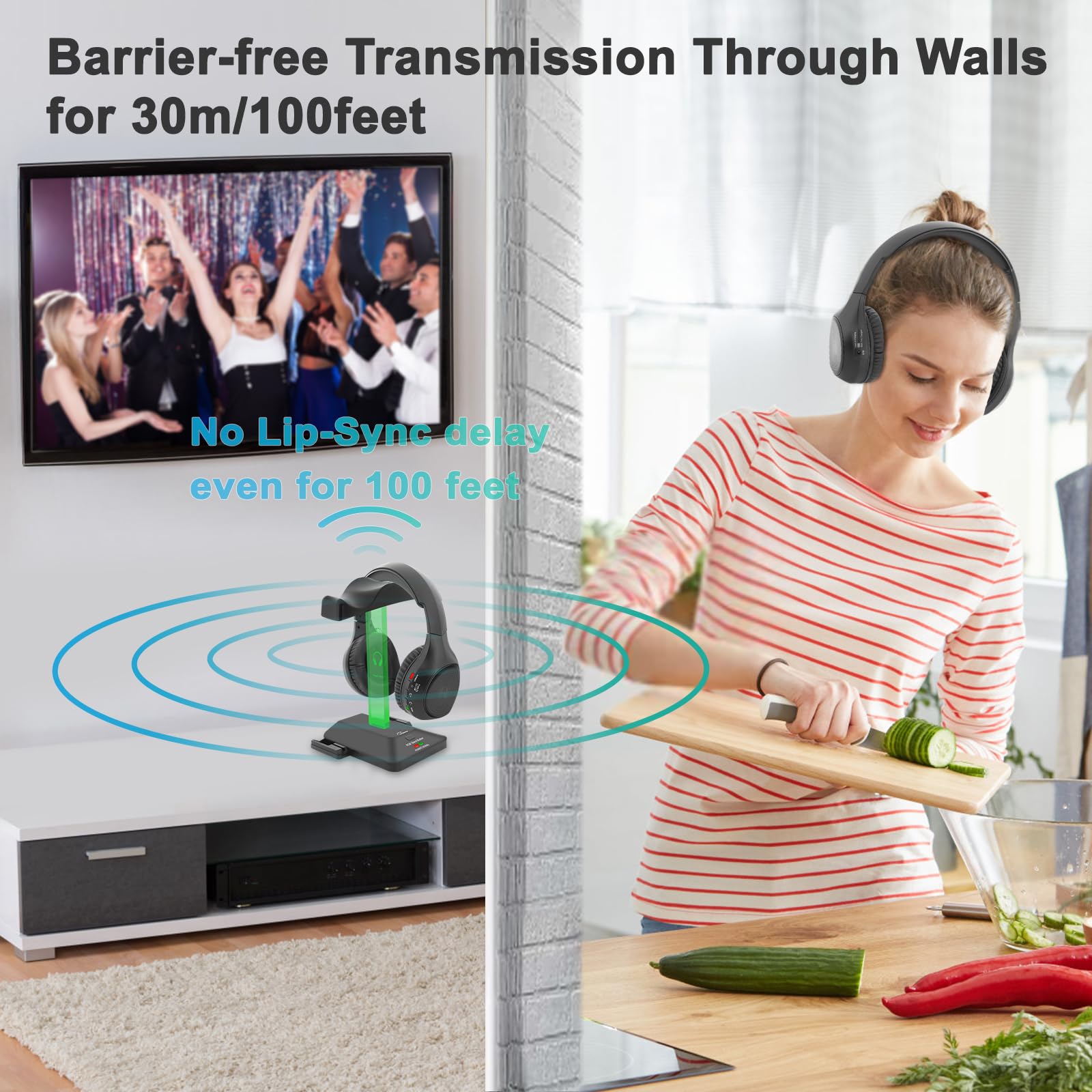 Foto 4 pulgar | Auriculares Inalámbricos Wallarge Dual para Tv con Transmisor 5.8g - Venta Internacional