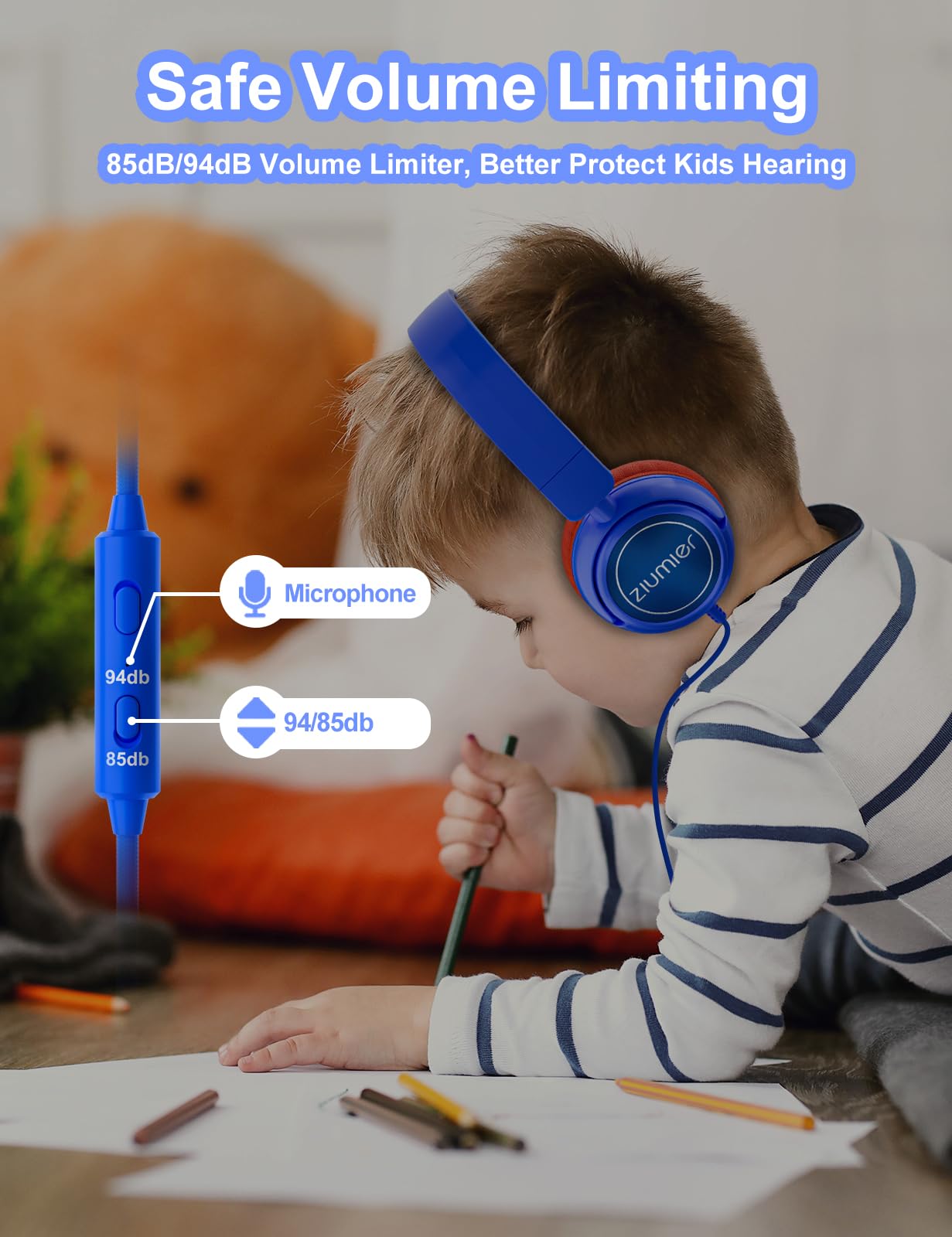 Foto 3 pulgar | Auriculares Ziumier Kids con Cable y Micrófono con Volumen de 85 Db/94 Db - Venta Internacional