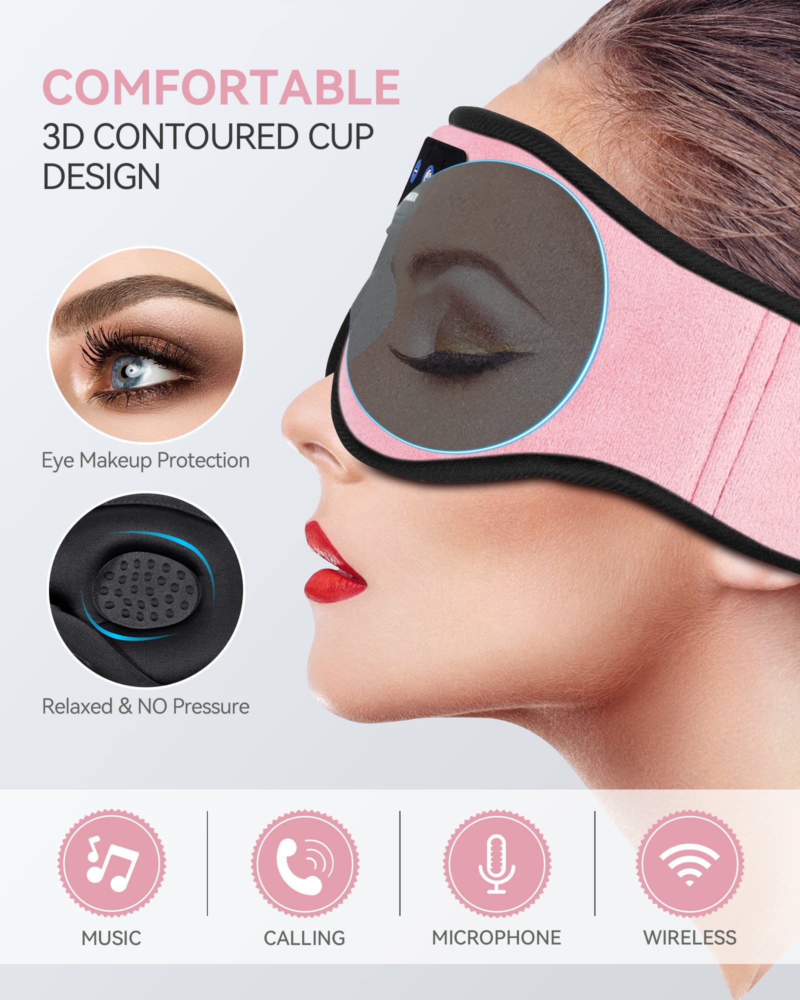 Foto 3 pulgar | Máscara para Dormir MUSICOZY Rosa con Audífonos-Venta Internacional