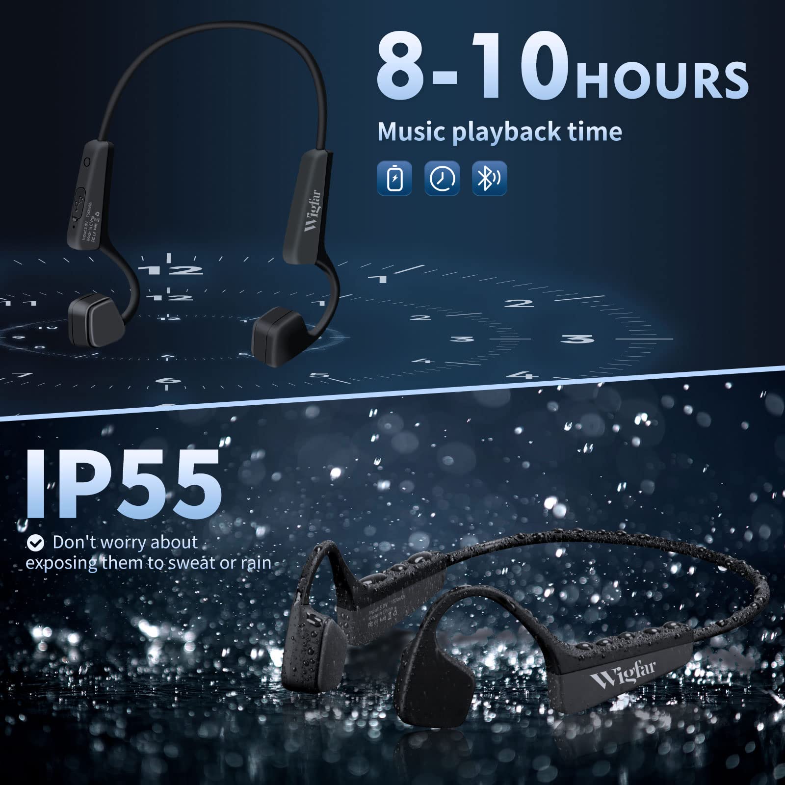 Foto 5 pulgar | Audífonos Deportivos Wigfar Negros con Bluetooth-Venta Internacional