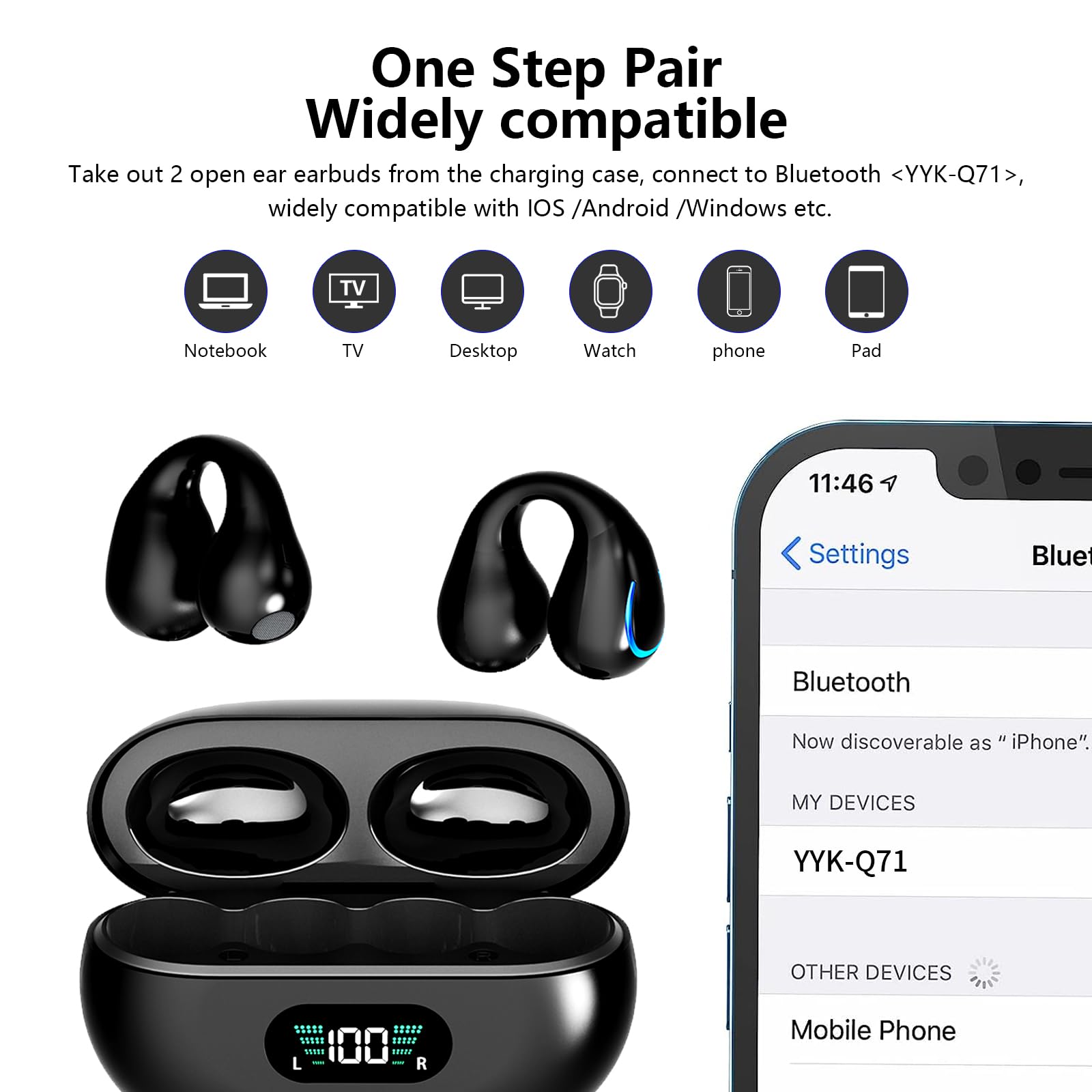 Foto 5 pulgar | Auriculares con Clip Abierto Euqq Inalámbricos Bluetooth 5.3 con Micrófono - Venta Internacional
