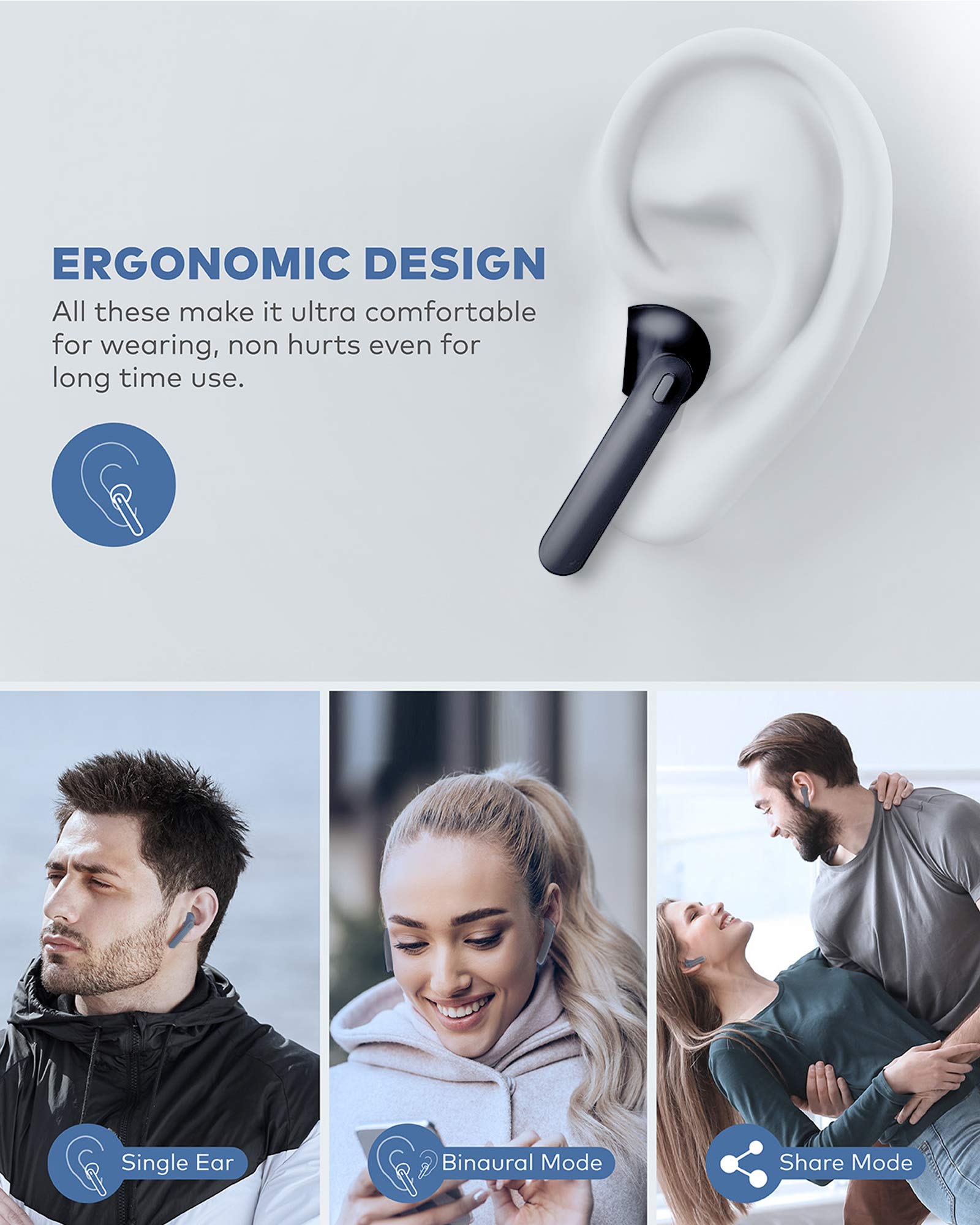 Foto 5 pulgar | Audífonos True Wireless Beben Ipx7 Grises con Bluetooth-Venta Internacional