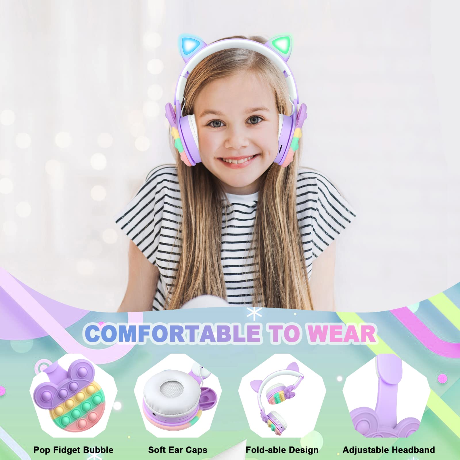 Foto 4 pulgar | Auriculares Bluetooth Wesadn B30 Morados para Niños - Venta Internacional