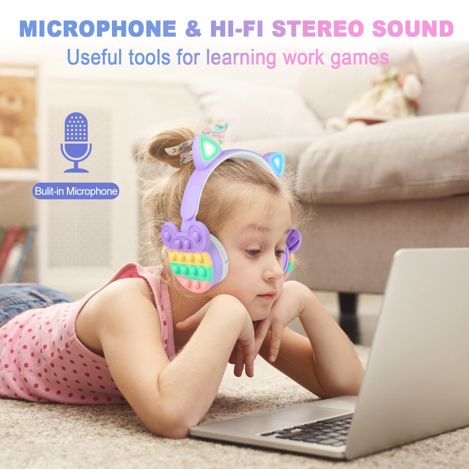 Foto 5 pulgar | Auriculares Bluetooth Wesadn B30 Morados para Niños - Venta Internacional