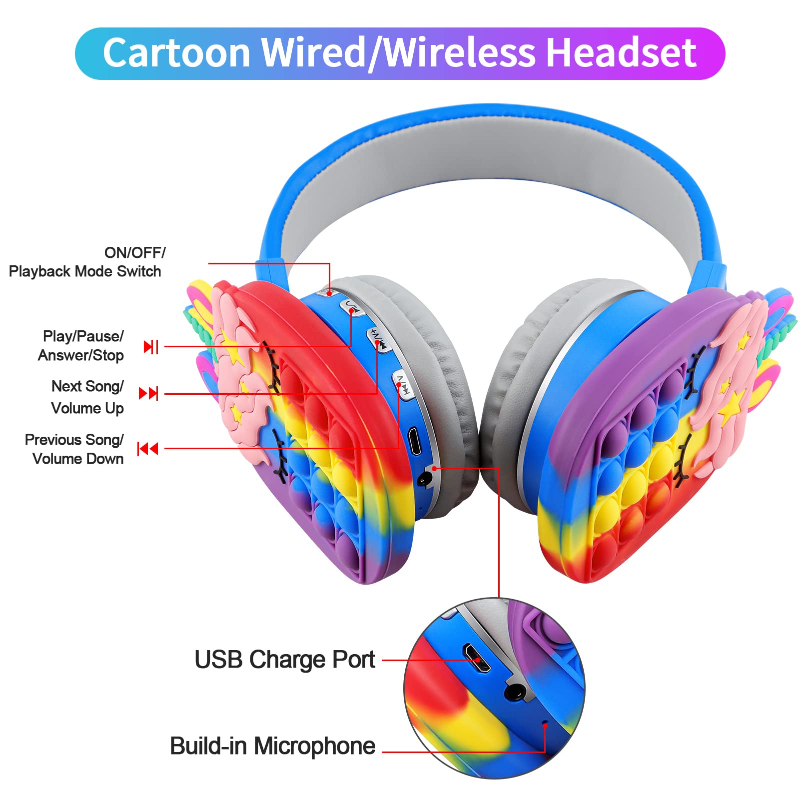 Foto 4 pulgar | Auriculares Bluetooth Wesadn Ah-806 Azules para Niños - Venta Internacional