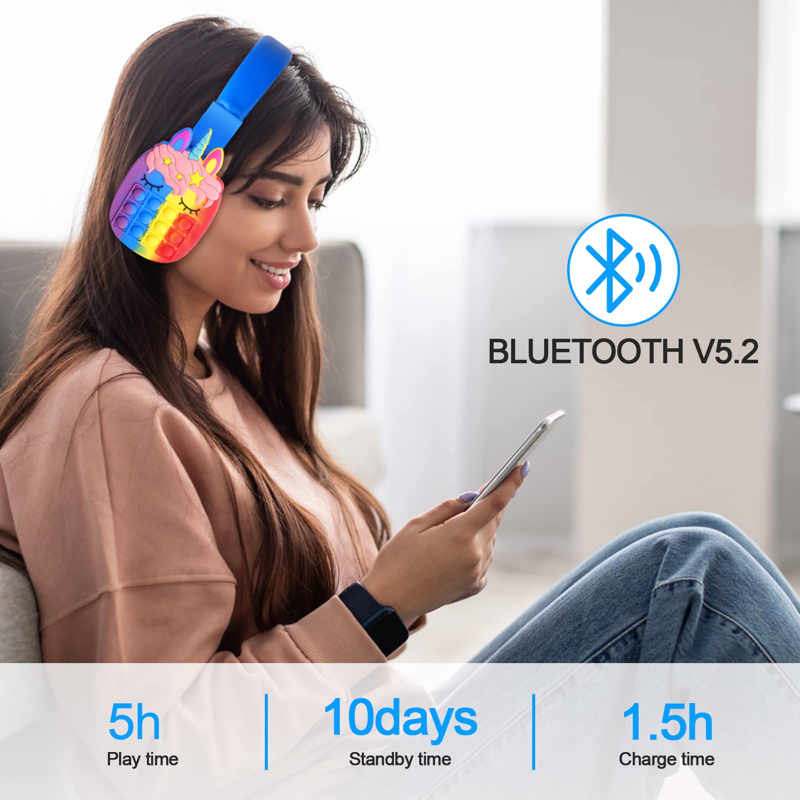 Foto 7 pulgar | Auriculares Bluetooth Wesadn Ah-806 Azules para Niños - Venta Internacional