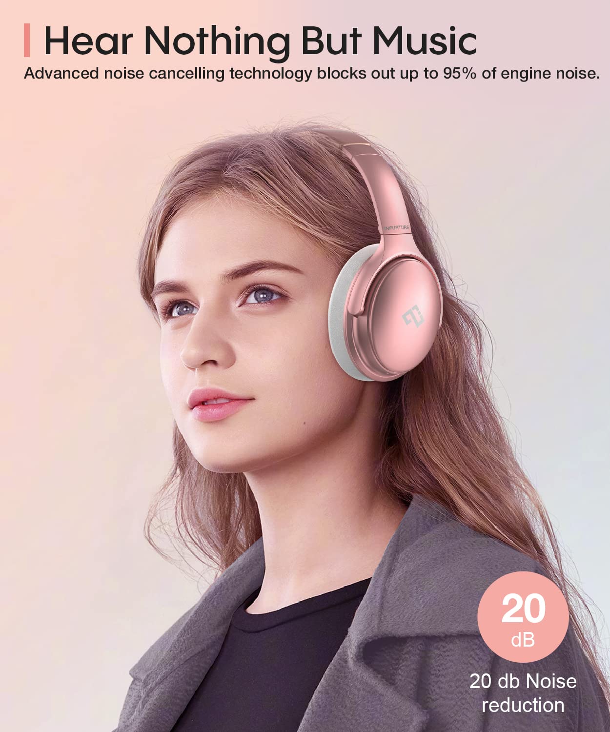 Foto 3 pulgar | Auriculares Infurture Rose Gold con Cancelación Activa de Ruido H1 - Venta Internacional