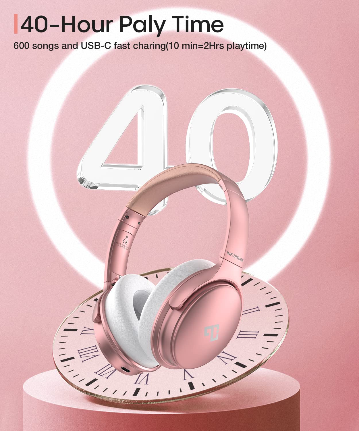 Foto 5 pulgar | Auriculares Infurture Rose Gold con Cancelación Activa de Ruido H1 - Venta Internacional