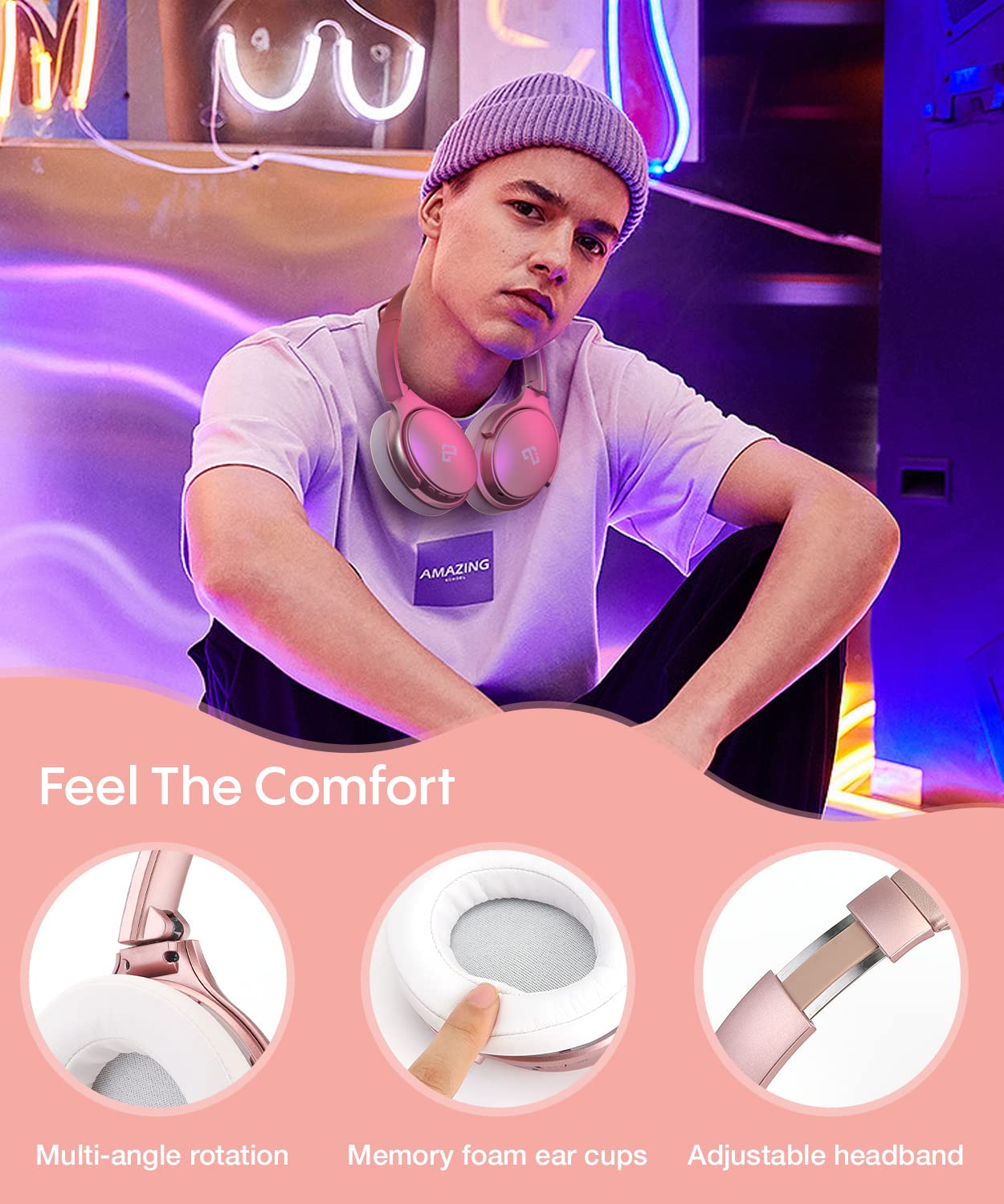 Foto 7 pulgar | Auriculares Infurture Rose Gold con Cancelación Activa de Ruido H1 - Venta Internacional