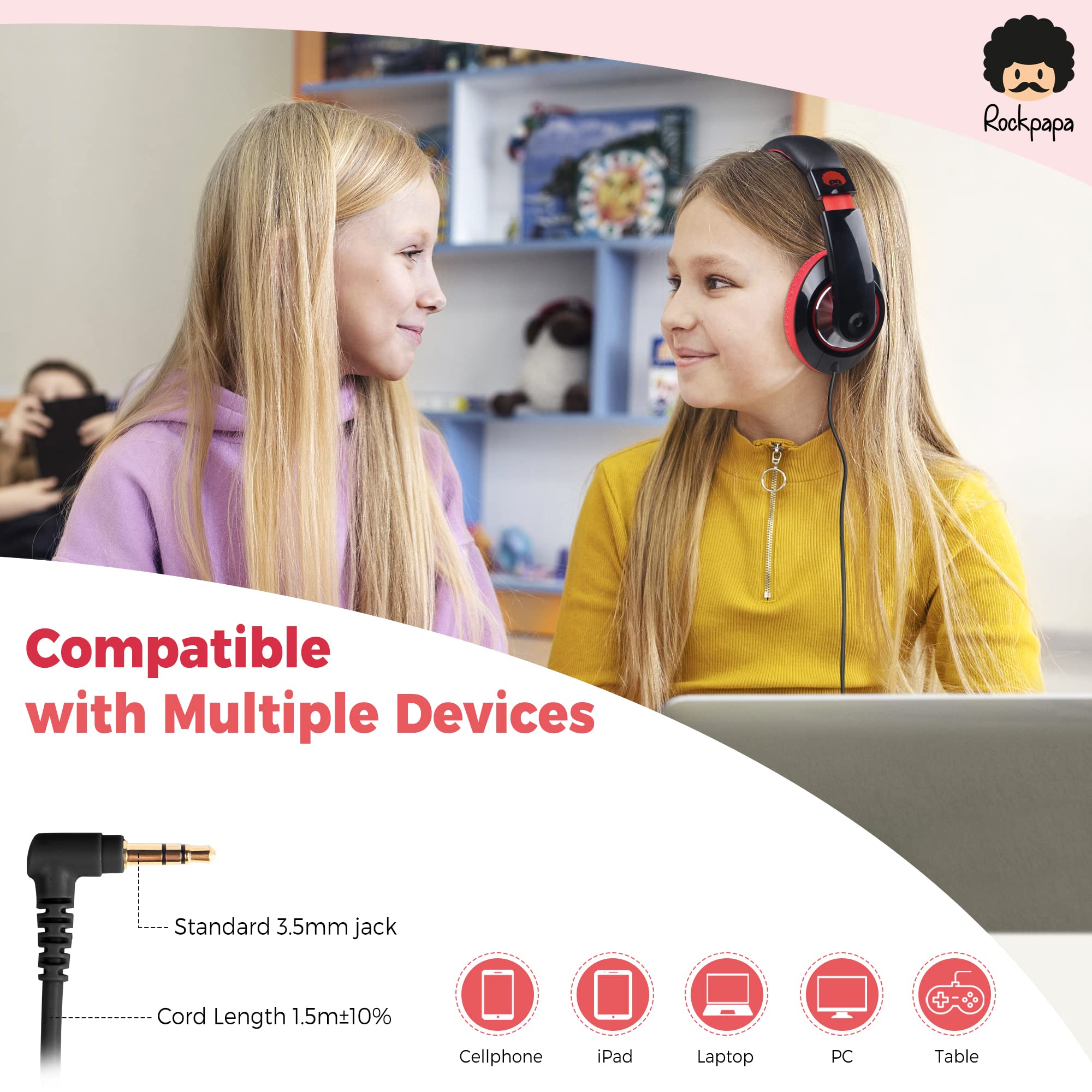 Foto 6 pulgar | Auriculares para Colocar Sobre Las Orejas Rockpapa Comfort Kids Para Uso Escolar Color Negro Y Rojo - Venta Internacion