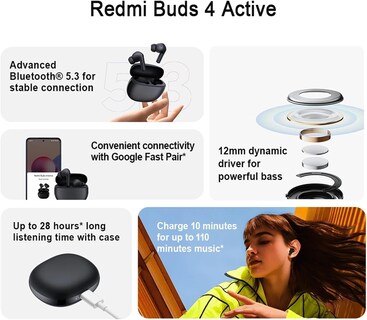 Foto 2 | Auriculares Xiaomi Redmi Buds 4 Active Bluetooth 5.3 con Cancelación de Ruido y Función Táctil