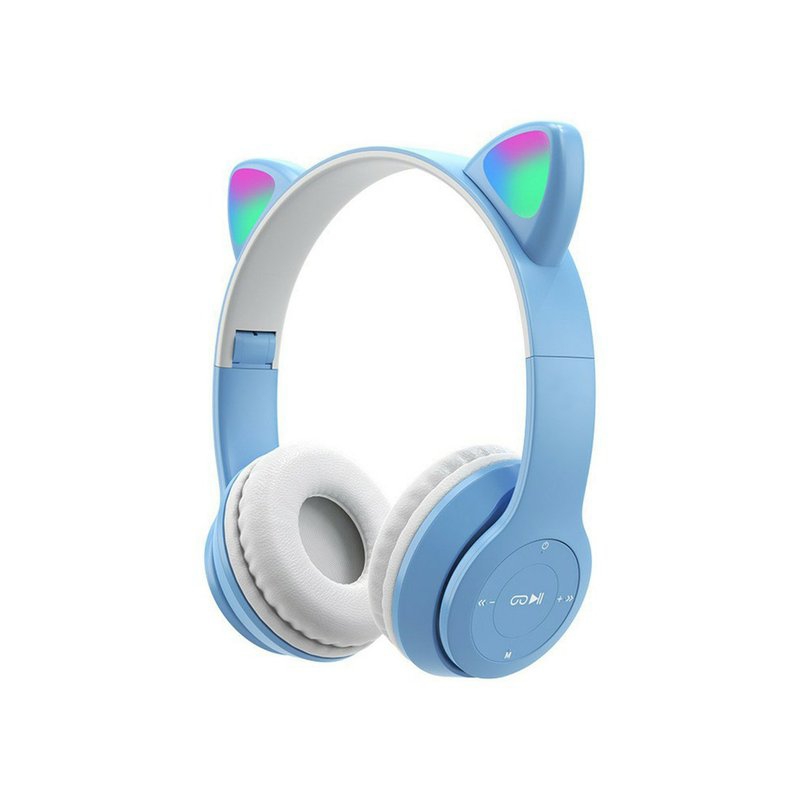 Foto 1 | Auriculares Bluetooth Cat Ears Celeste con Diadema Led para Niños - Venta Internacional