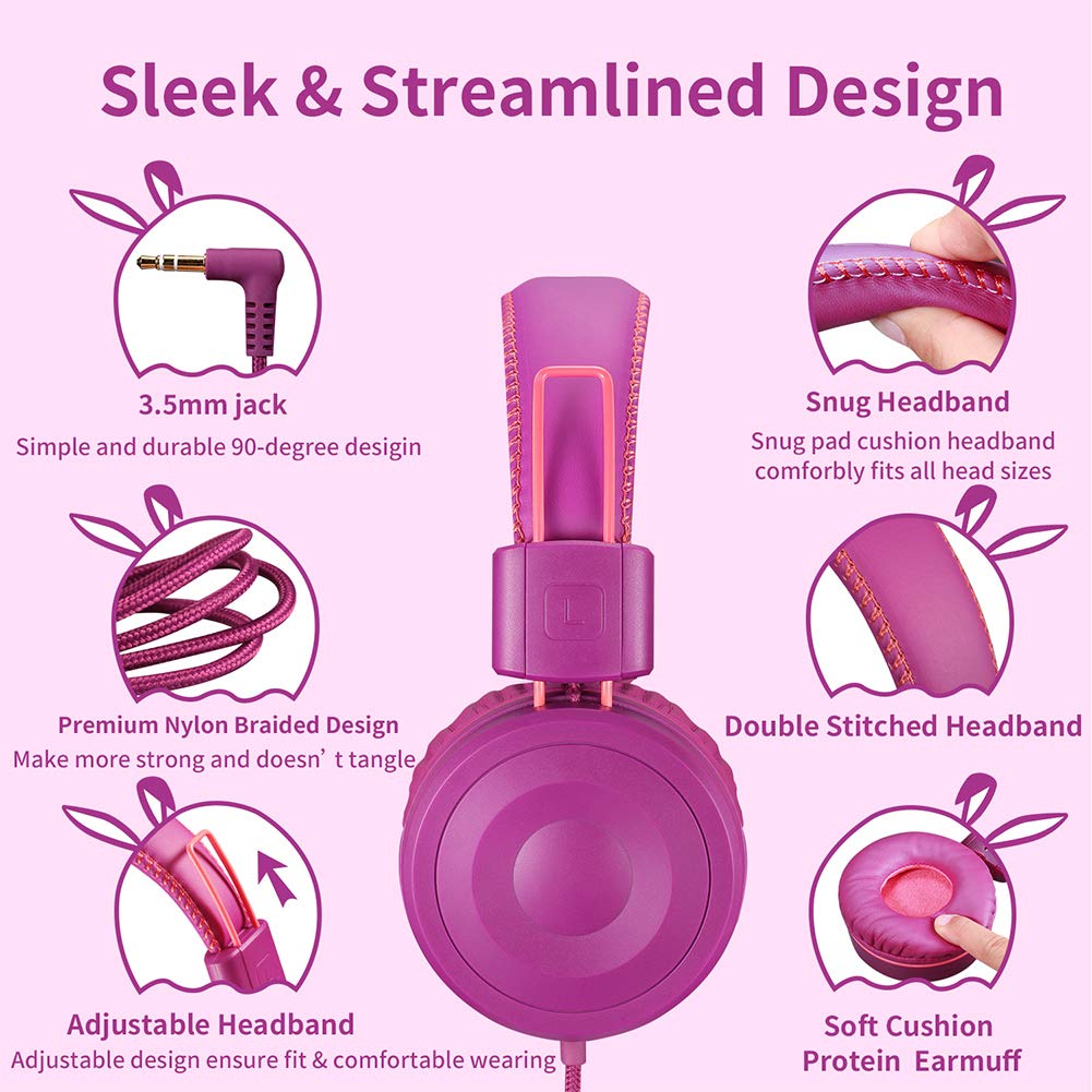 Foto 2 | Auriculares Powmee M1 Plegables Ajustables y Estéreo en color Morado para Niños
