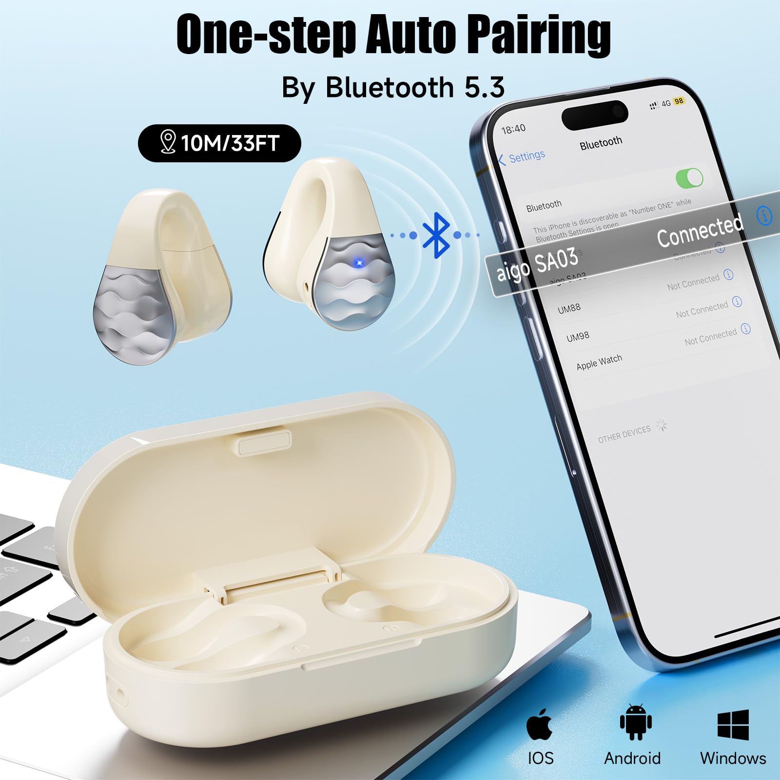 Foto 3 pulgar | Auriculares Inalámbricos Aigo Open Ear Clip Bluetooth 5.3 a Prueba de Agua - Venta Internacional
