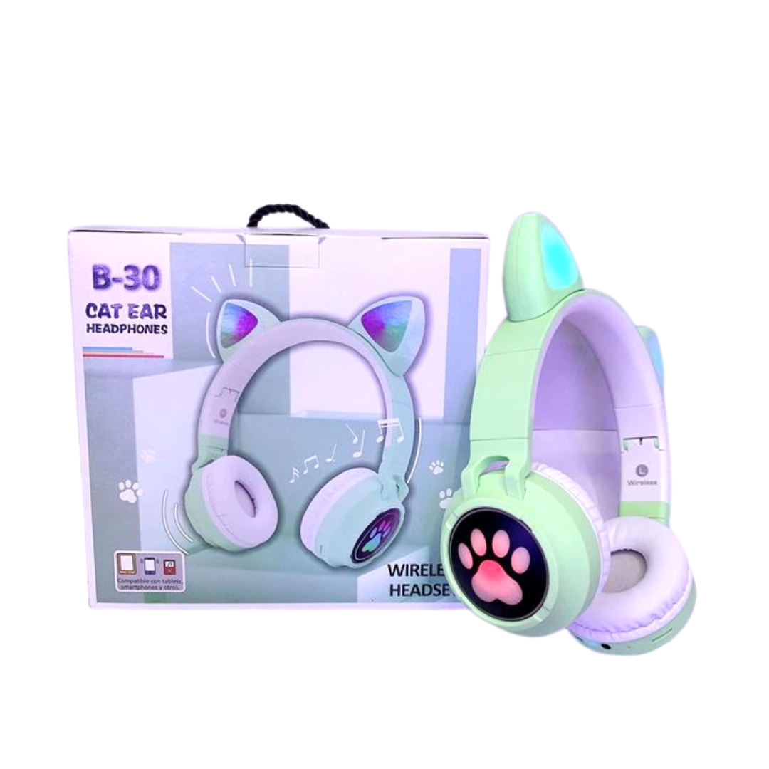 Foto 4 pulgar | Auriculares Inalámbricos Cat Ear Headset B-30 RGB Verde - Venta Internacional