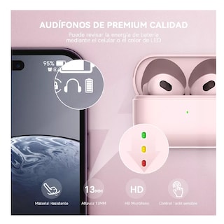 Foto 3 | Audífonos Inalámbricos Mini Microfono Para Ios Android Bt5.3 Rosa