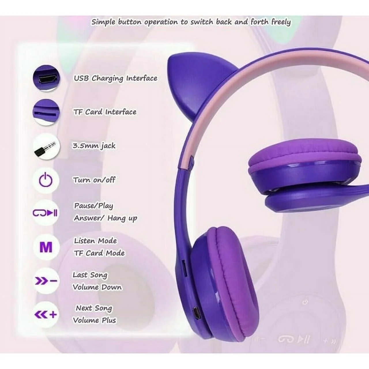 Foto 5 pulgar | Audífonos Inalámbricos Morados con Bluetooth-Venta Internacional