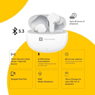 Foto 2 | Auriculares Bluetooth Verdaderamente Inalámbricos Realme Techlife Buds T100 - Venta Internacional.