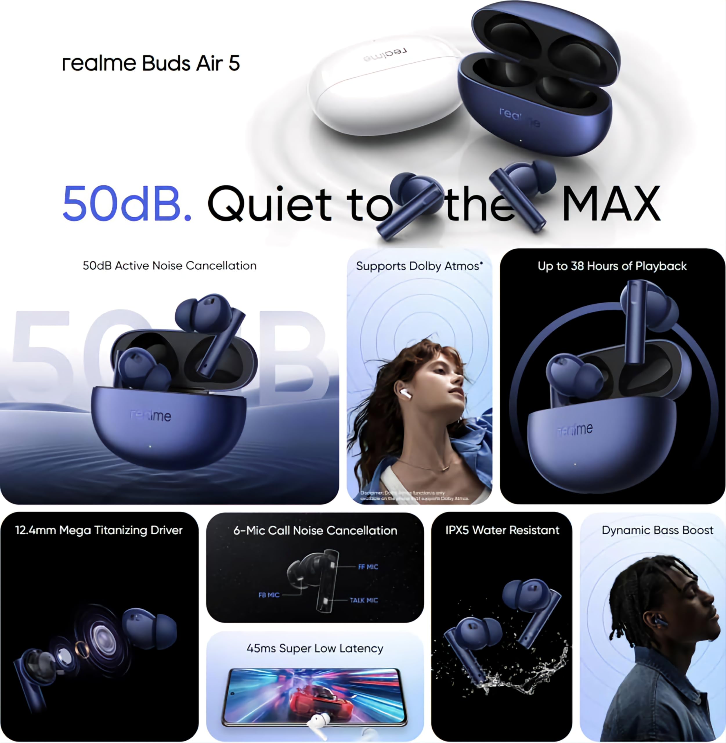 Foto 3 pulgar | Auriculares Realme Buds Air 5 Truly Wireless Con Anc 50 Db Blancos - Venta Internacional.