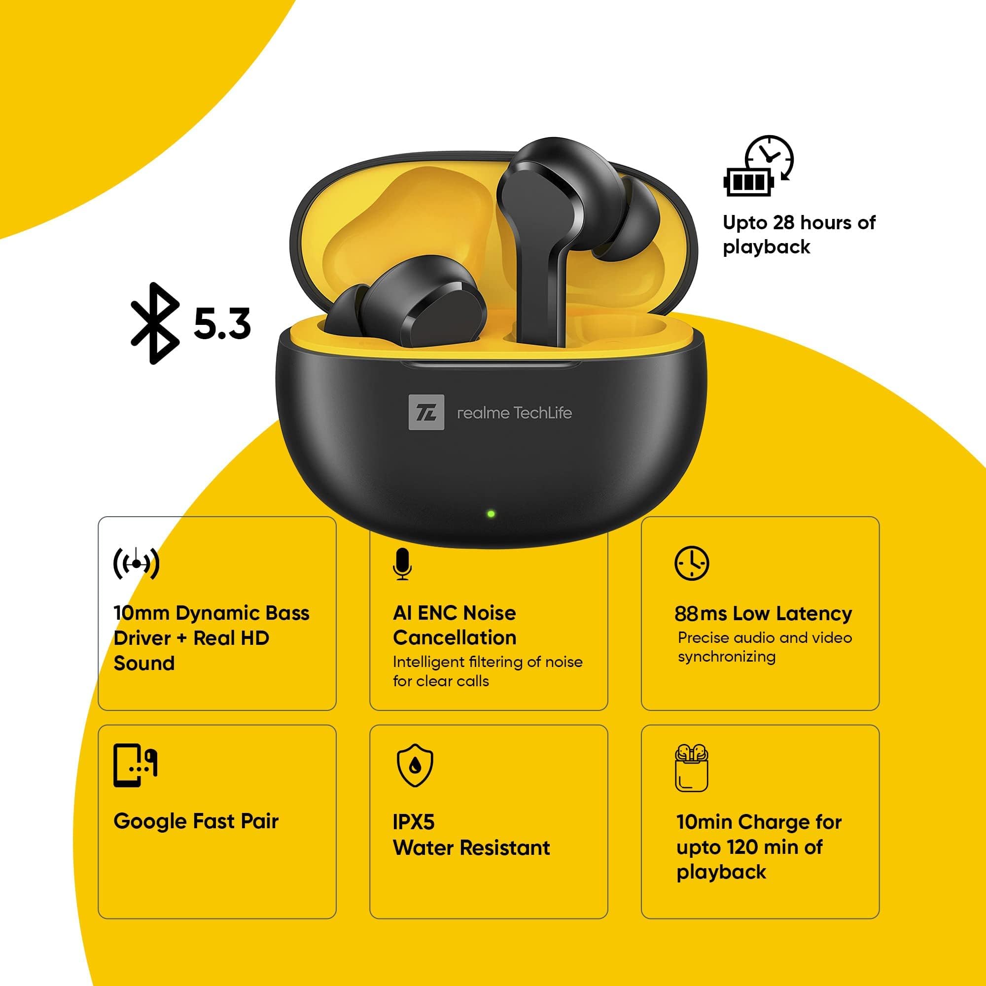 Foto 3 pulgar | Auriculares Bluetooth Verdaderamente Inalámbricos Realme Techlife Buds T100 - Venta Internacional.