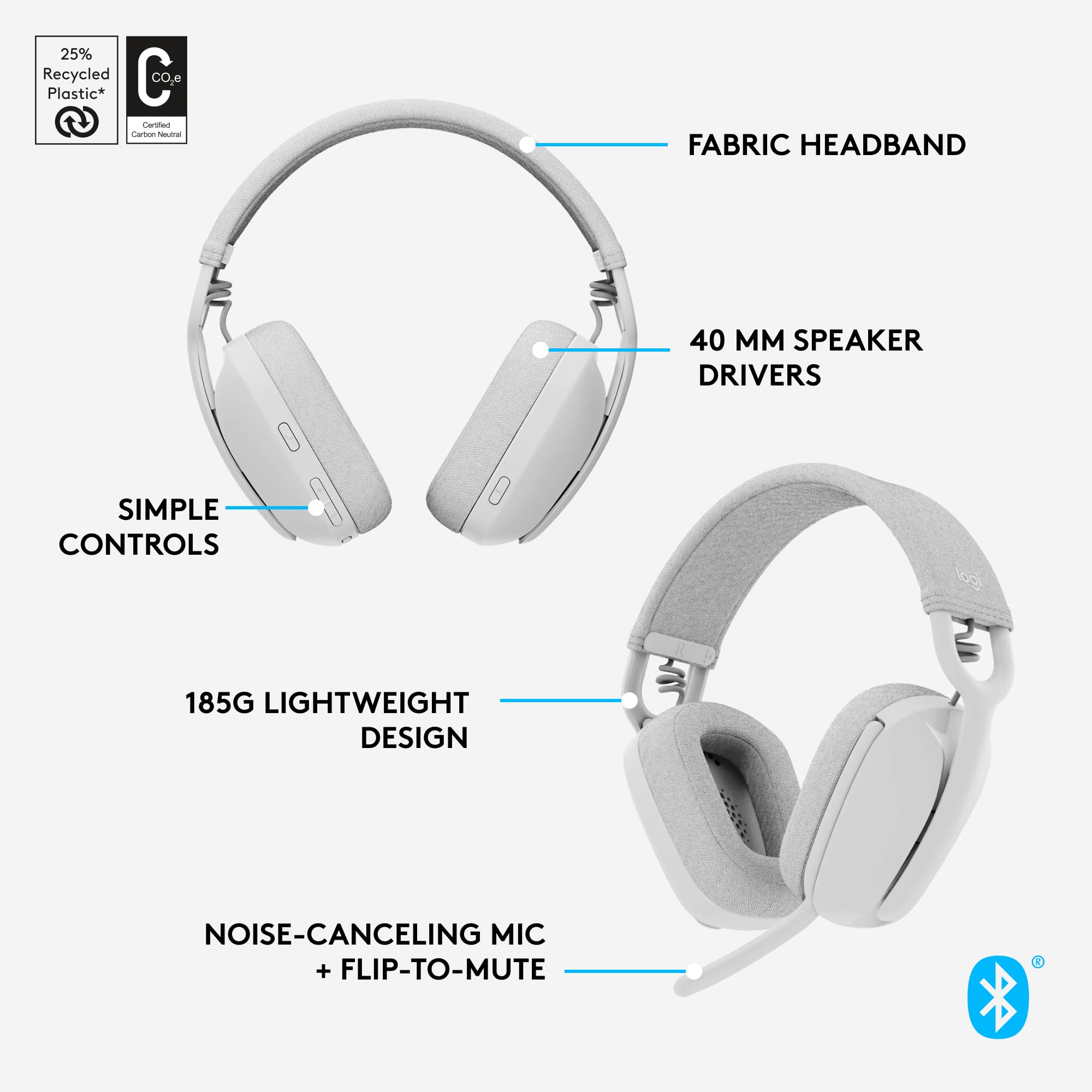 Foto 8 pulgar | Auriculares Supraaurales Inalámbricos Logitech Zone Vibe 100 Blancos - Venta Internacional.