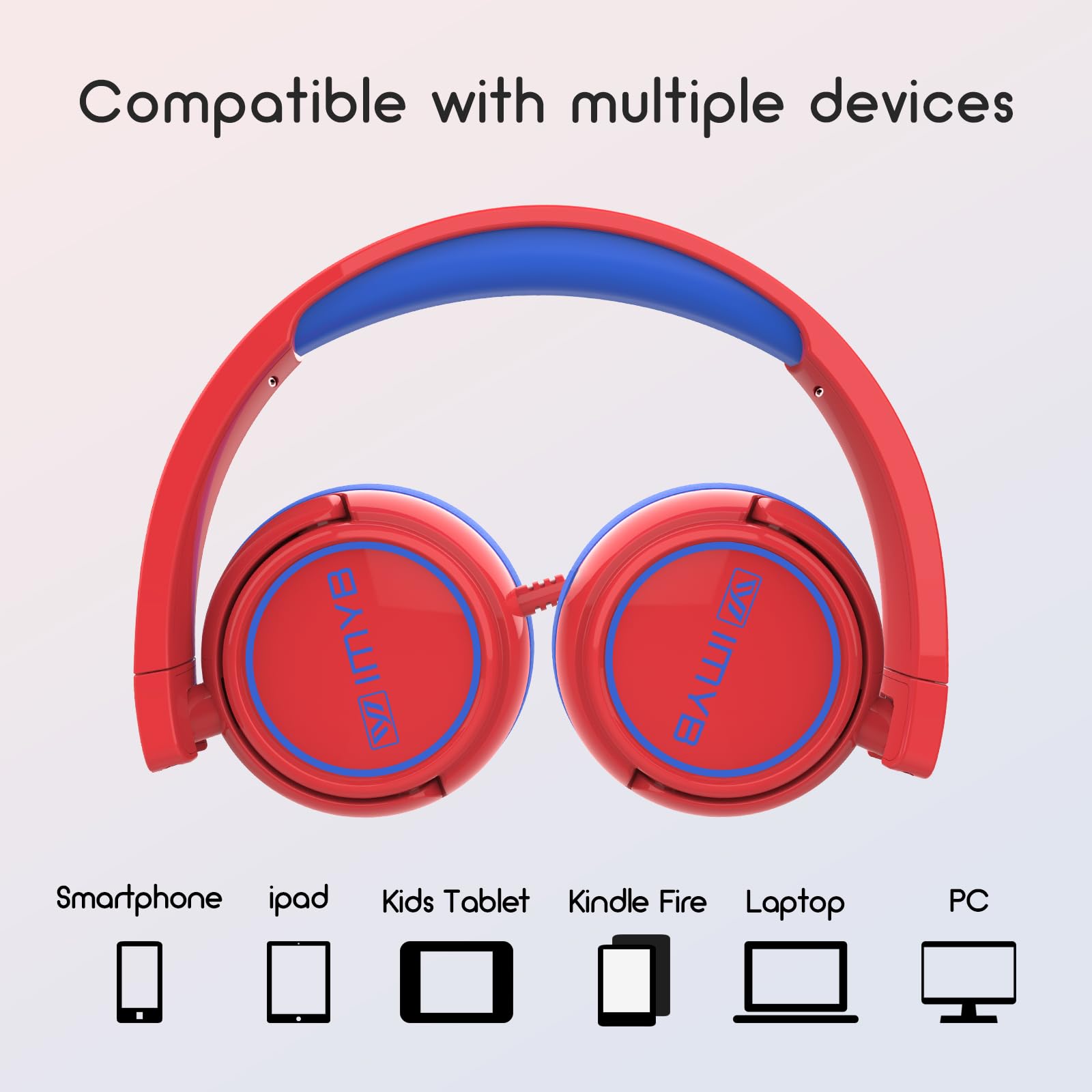 Foto 6 pulgar | Auriculares Imyb Kids Con Cable, Plegables, Estéreo, Rojos - Venta Internacional.