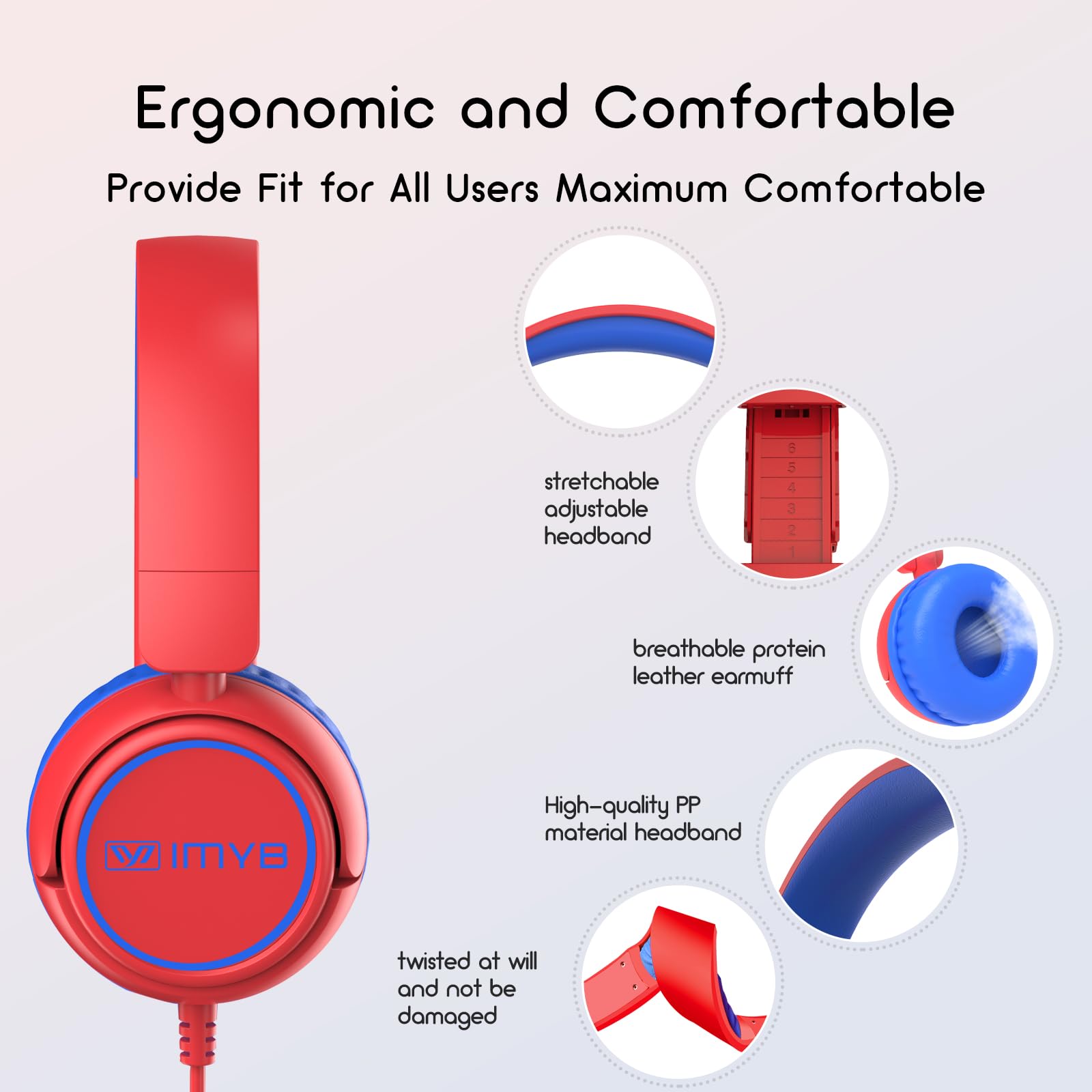 Foto 7 pulgar | Auriculares Imyb Kids Con Cable, Plegables, Estéreo, Rojos - Venta Internacional.
