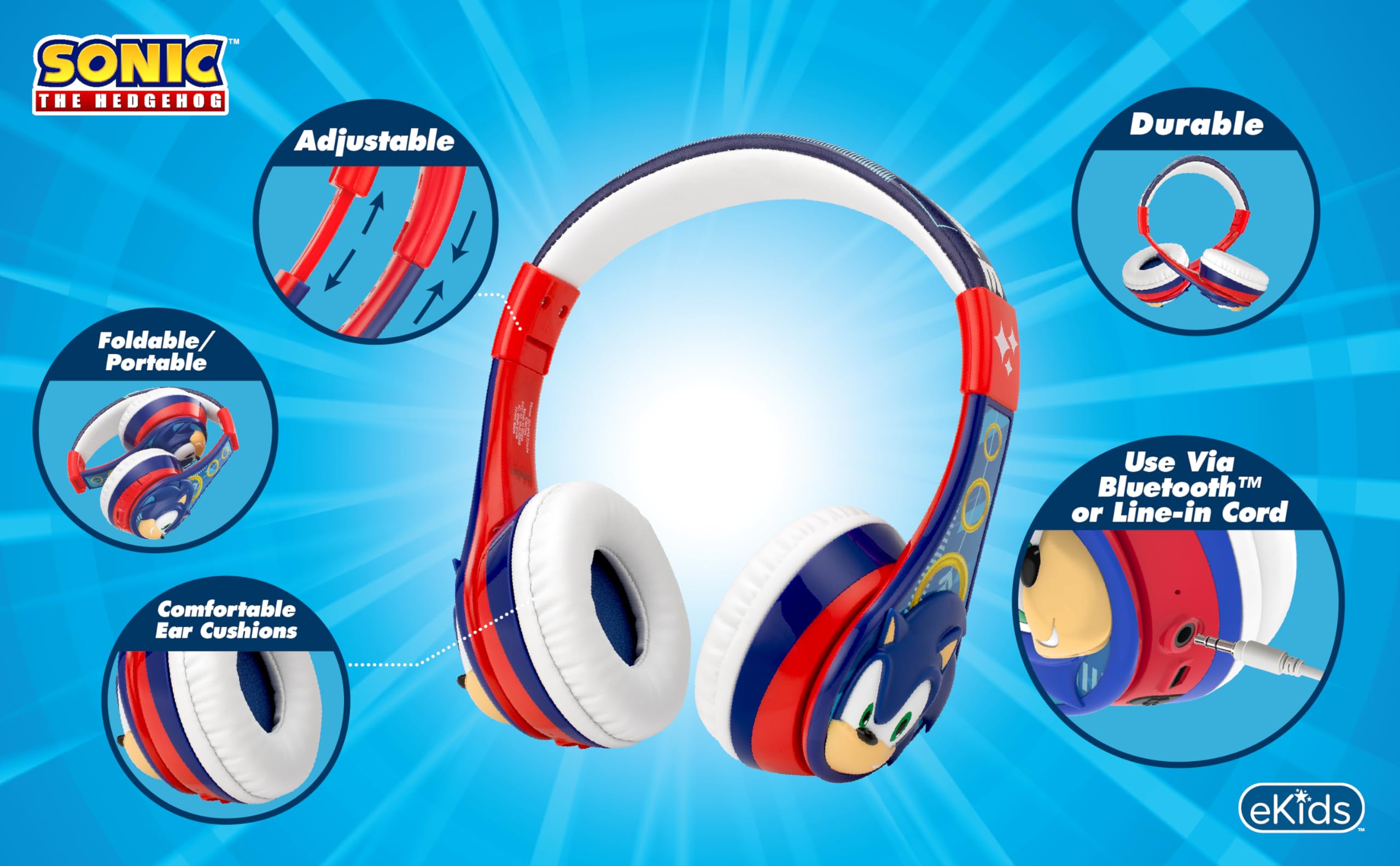 Foto 4 | Auriculares Bluetooth Ekids Sonic The Hedgehog Para Niños - Venta Internacional.