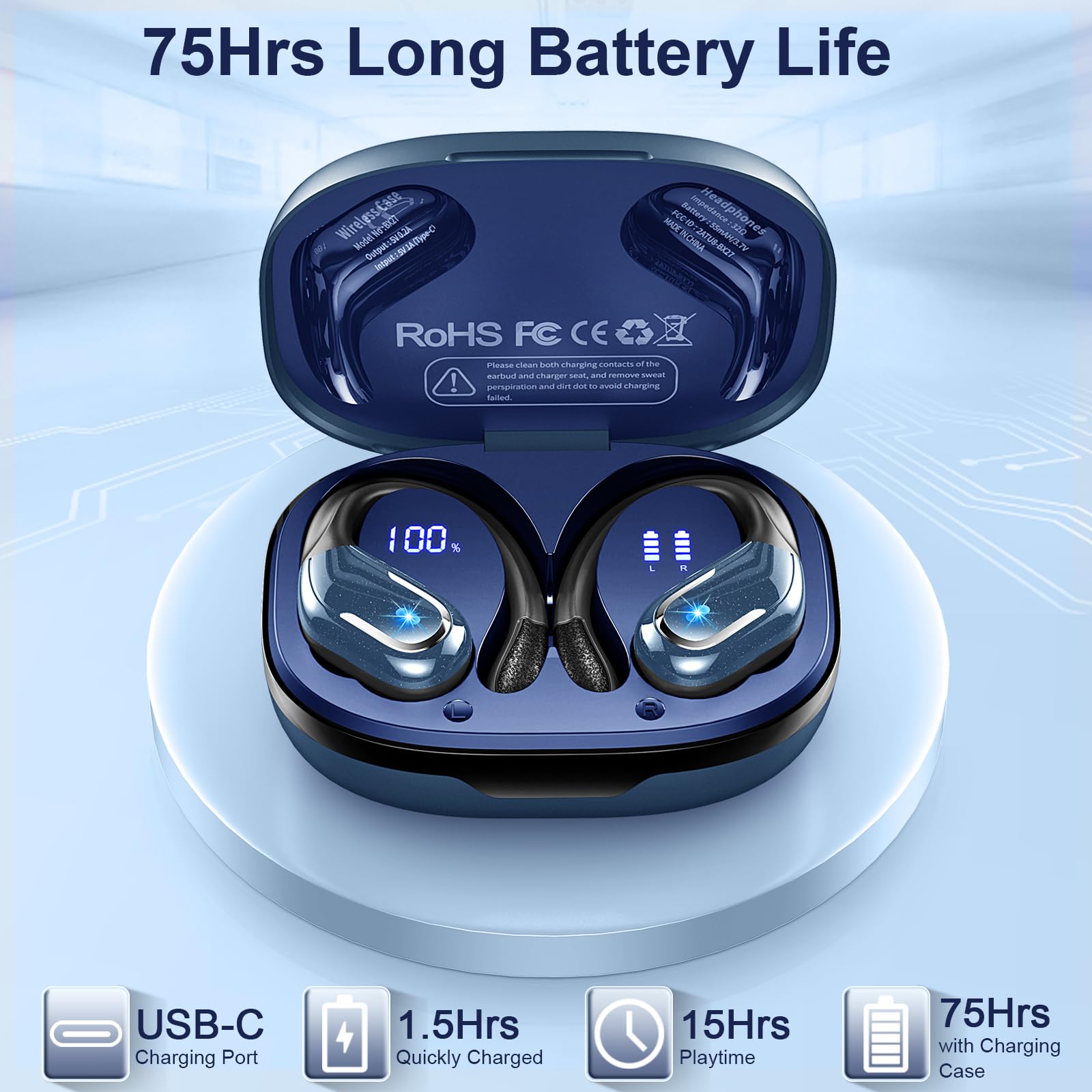 Foto 4 | Auricular Inalámbrico Ltinist Bluetooth 5.3 Ip7 A Prueba De Agua Azul - Venta Internacional.